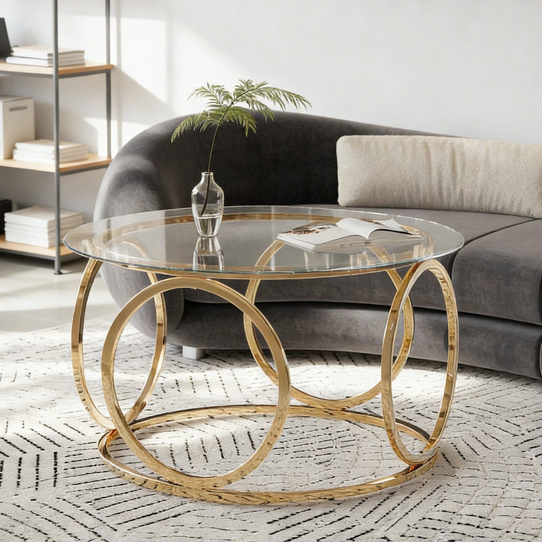 Celya Couchtisch 80CM Runder Moderner Glastisch mit Verchromt Metallgestell (6 mm starke Tischplatte aus gehärtetem Glas)