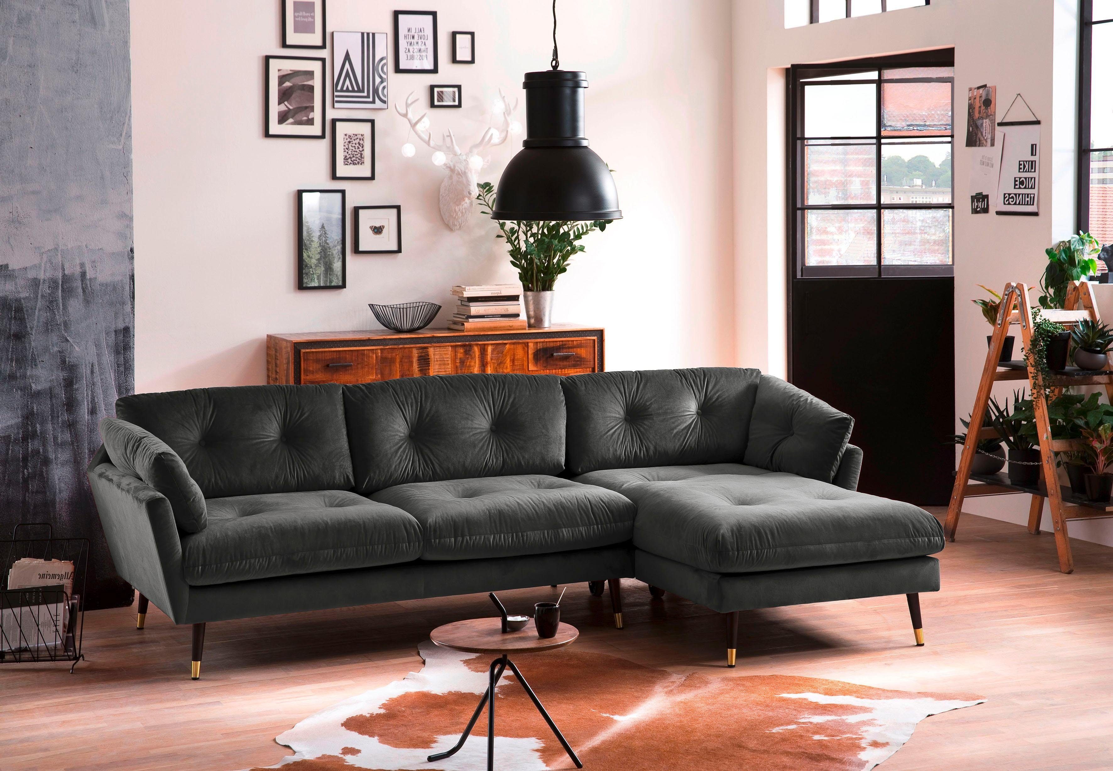 Trends by HG Ecksofa Japan L-Form, mit Fuß in Holz-Metallkombination, Recamiere rechts oder links