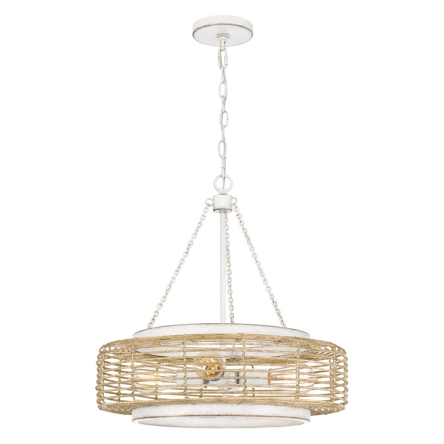 Licht-Erlebnisse Pendelleuchte YUKI, ohne Leuchtmittel, Glas Metall Seil H: max. 230,6 cm D: 50,4 cm Weiß Antik Natur