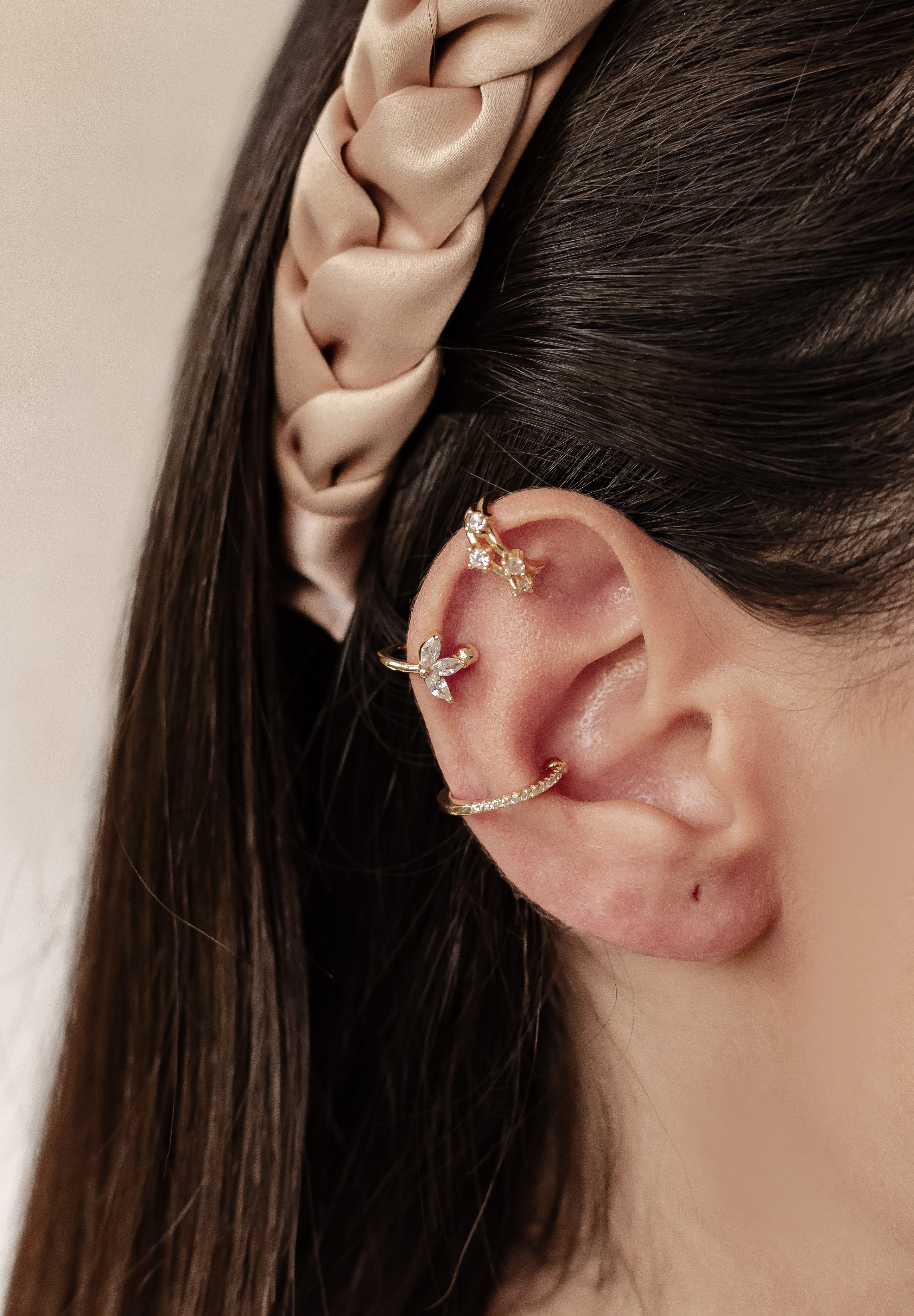 Hey Happiness Ohrklemmen-Set 3er Kristalle, Ear Cuff Silber 925 Damen, Vergoldetes Layer Set 3-tlg., Ohrringe ohne Loch – Bild 2 von 5