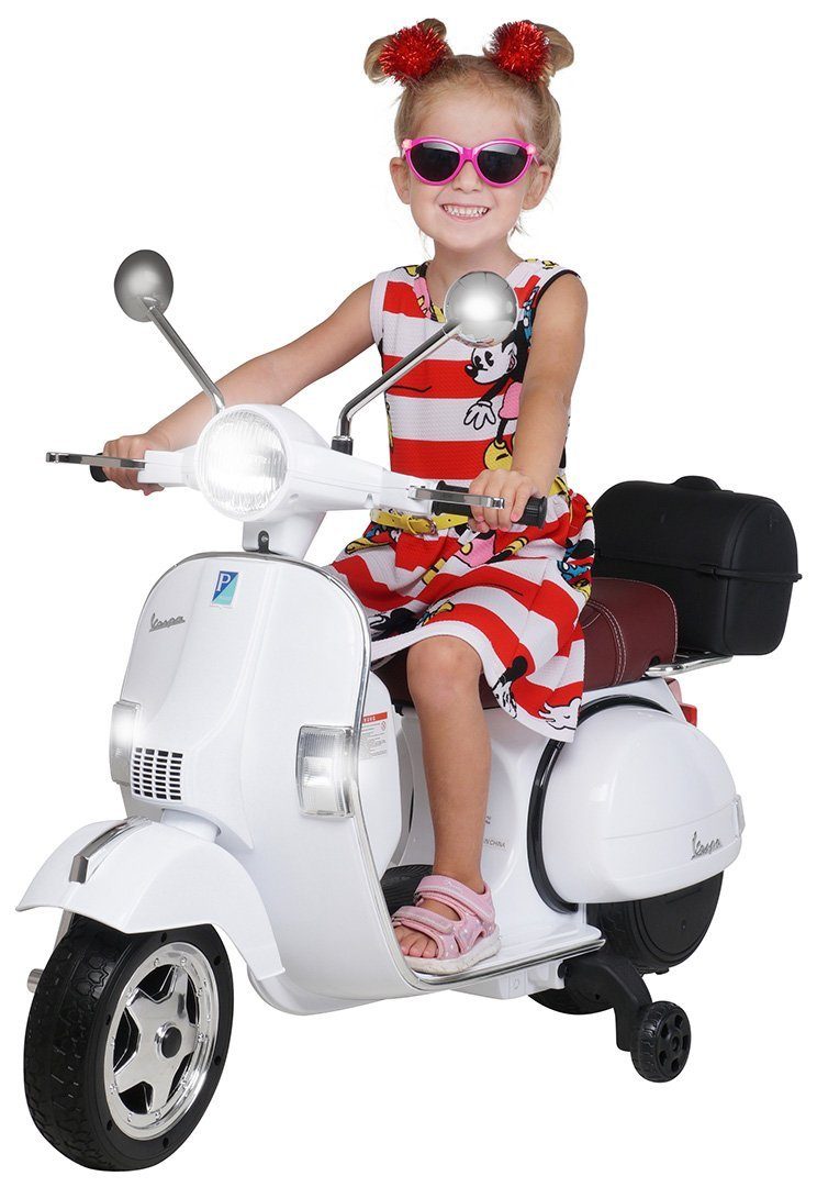 Actionbikes Motors Elektro-Kinderroller Kinder Elektroroller Piaggio Vespa  PX150 Kindermotorrad, Belastbarkeit 35 kg, (2-tlg), Kinder Elektro Roller -  Stützräder - Bremsautomatik - 2x12 V Motoren