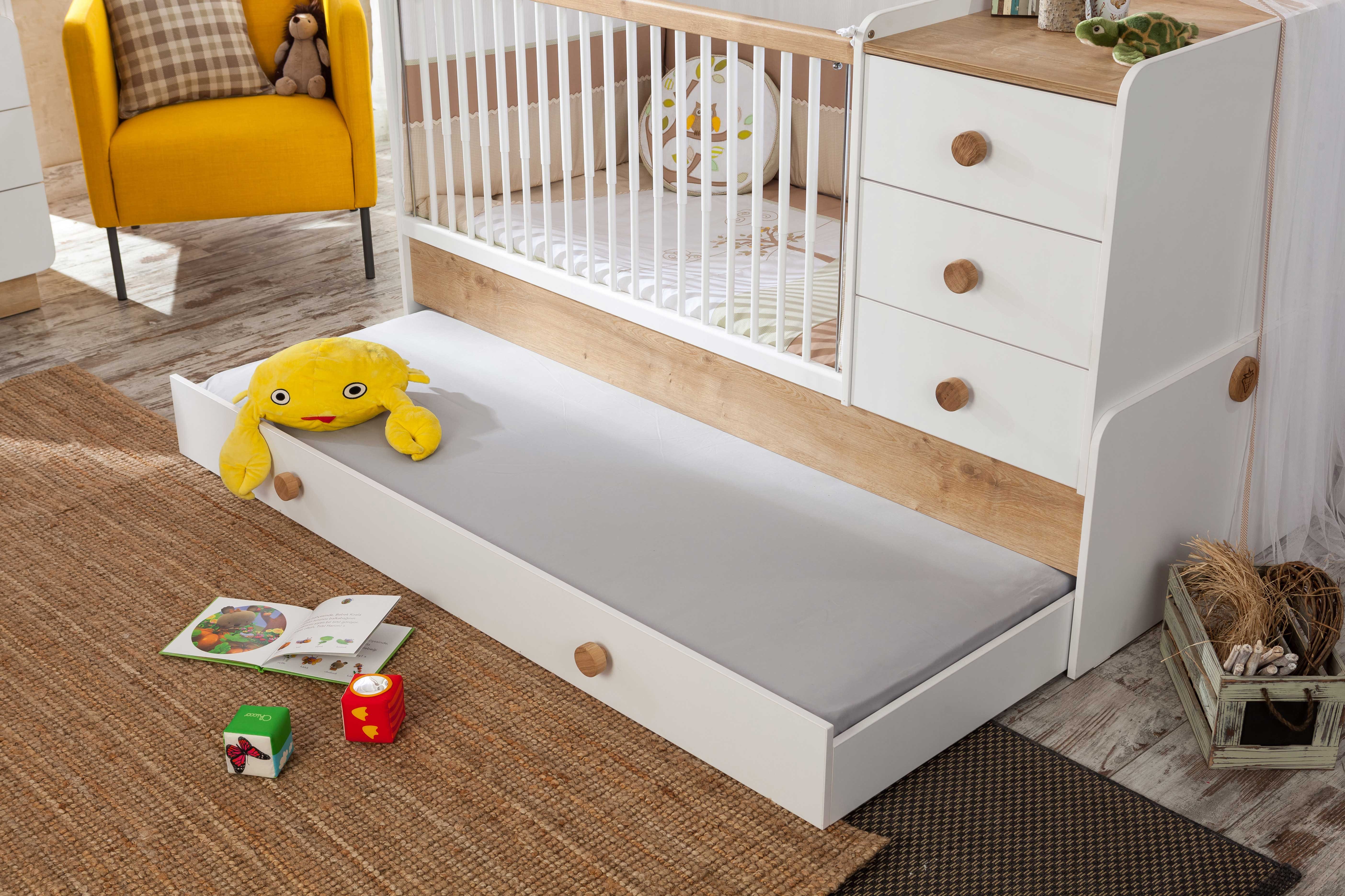 Möbel-Zeit Babybett NATURA BABY mitwachsend, 80x130-180 cm