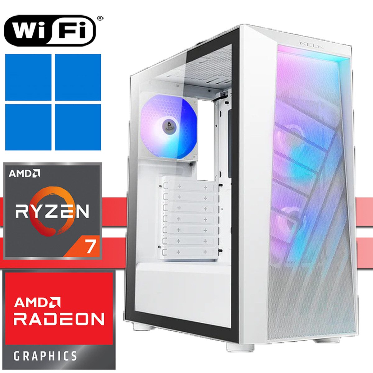 X-HARDWARE X-Entry Gaming Computer 5700G, 16GB RAM, 2000GB SSD + bis zu 4TB HDD Gaming-PC (AMD Ryzen 7 5700G, Radeon Graphics (iGPU), 16 GB RAM, 0 GB HDD, 2000 GB SSD, Luftkühlung, Windows 11)