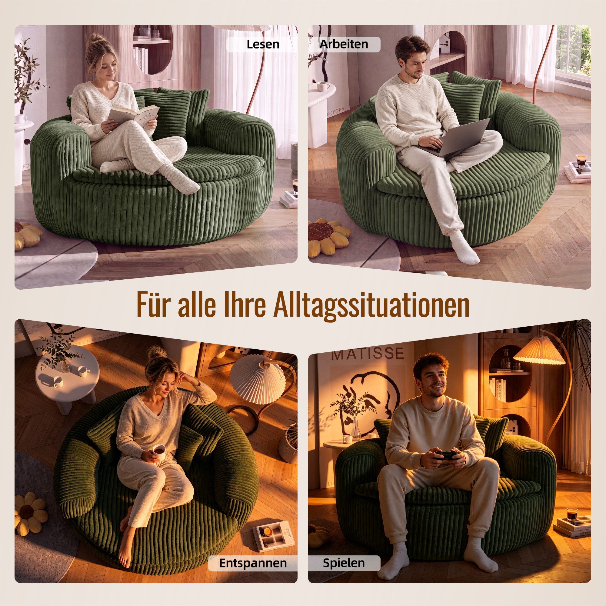 Celya Sitzsack mit gepolstertem tiefem Sitz und fünf Rückenkissen (Loungesessel für Erwachsene, extrabreite umschließende Armlehnen) – Bild 4 von 5
