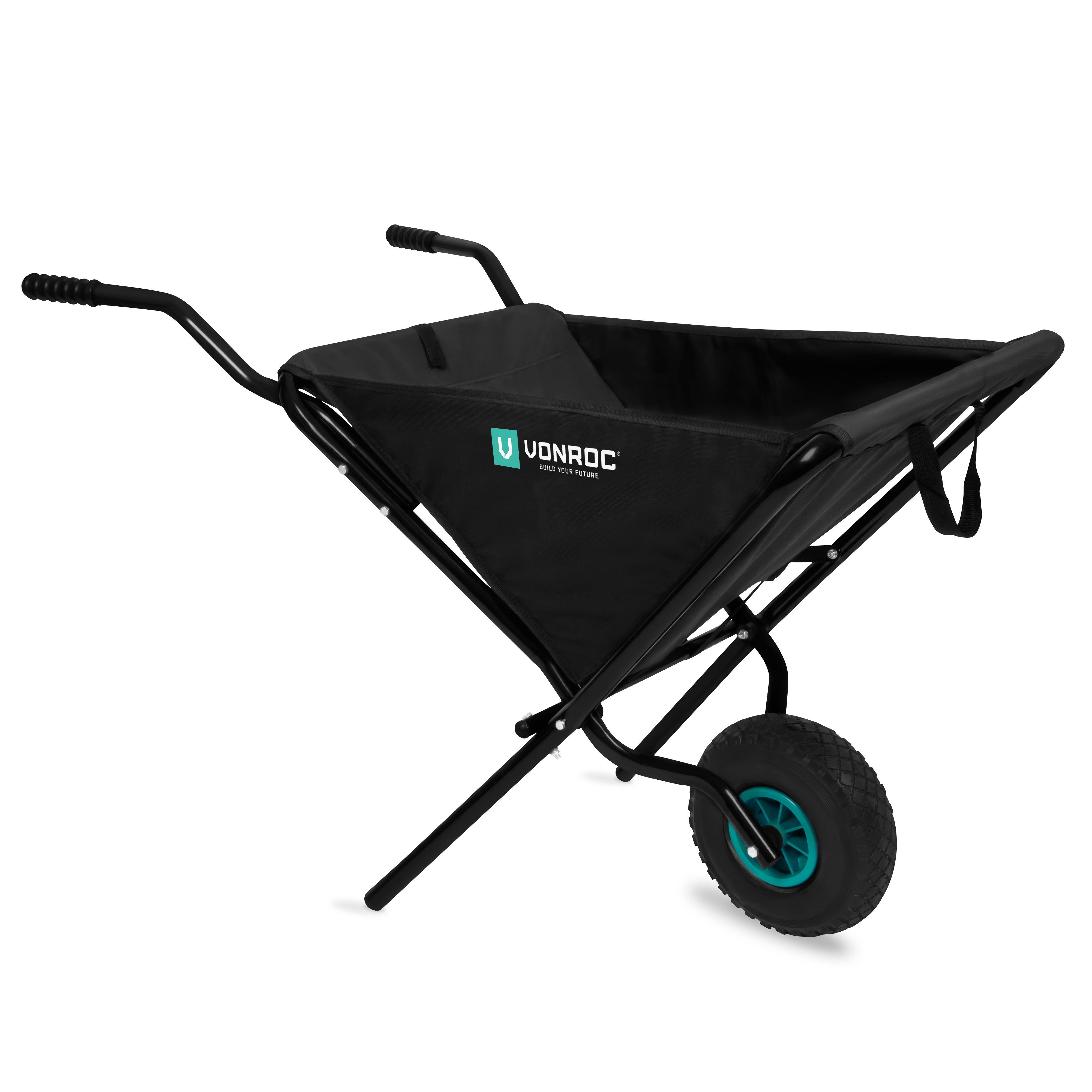 VONROC Schubkarre 50 Liter - Schubkarren faltbar mit Vollgummireifen, (Ideal als Gartenwagen und Transportkarre), - Bis 30kg Belastbarkeit