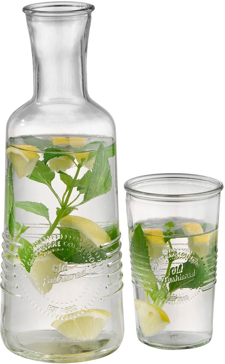 APS Karaffe OLD FASHIONED, (Set, 2-tlg), Glas, 1 Liter Fassungsvermögen, Inkusive 1x 300 ml Glas