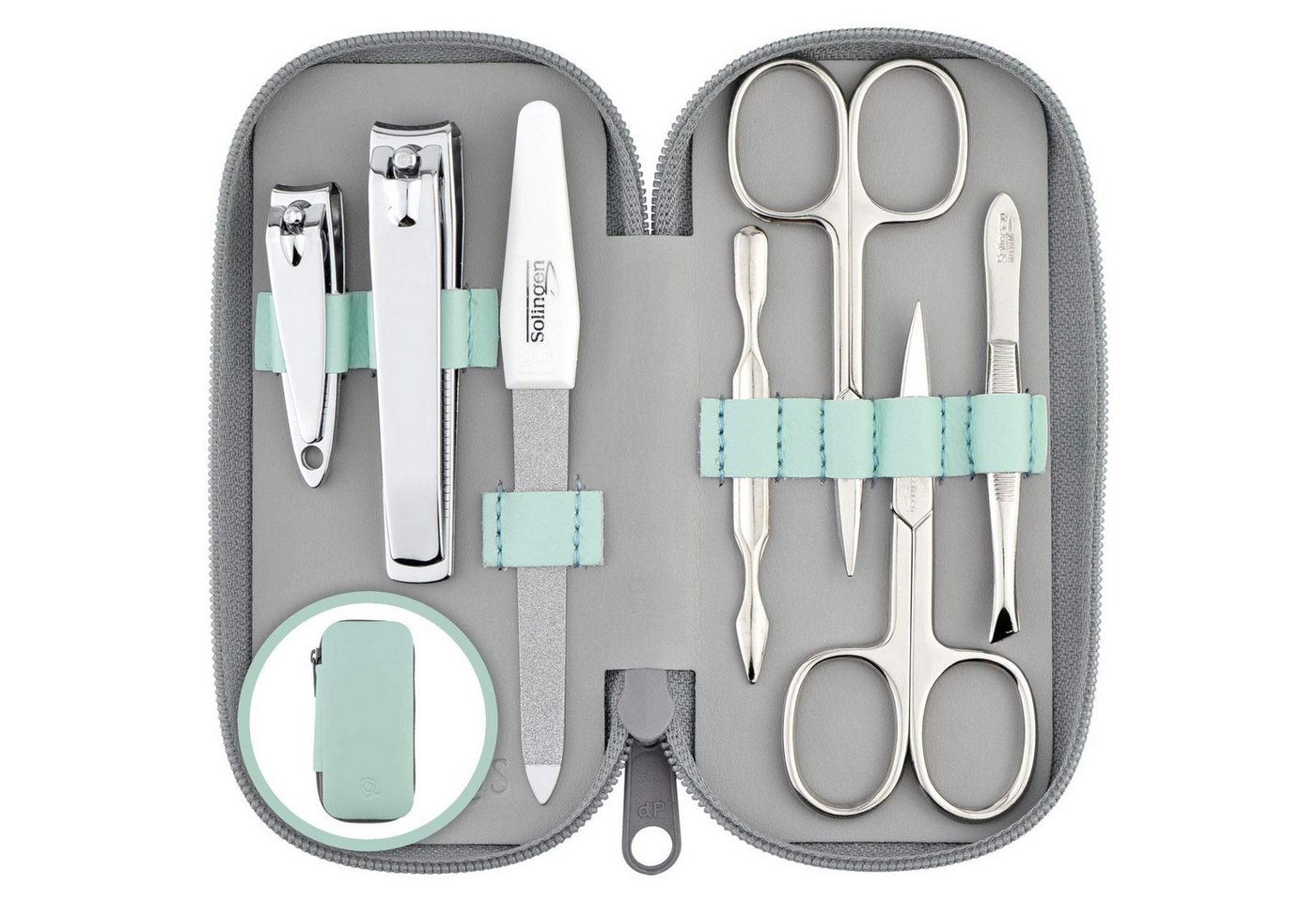 marQus Maniküre-Pediküre-Set Maniküre Set Solingen - Vergleichssieger mit Top Preis/Leistung, Echt Leder Etui handlich und weich, 7teiliges Nagelset aus glanzvernickeltem poliertem Stahl