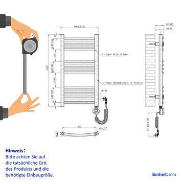 EMKE Elektrischer Badheizkörper Anthrazit 75x40cm 250W, mit Thermostat LCD Display Timing Funktion gebogene Form