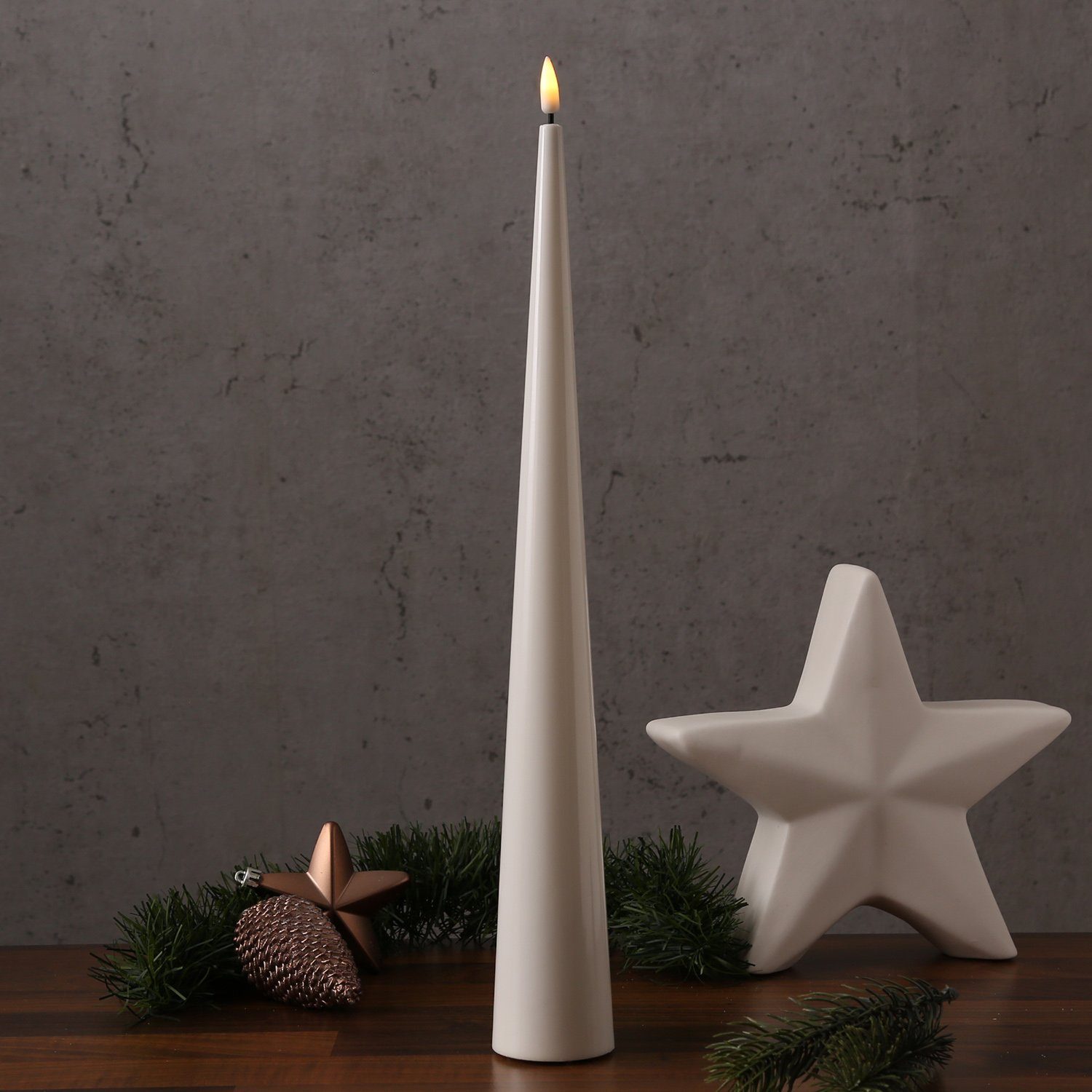 Deluxe Homeart LED-Kerze LED Kegelkerze Lea Deluxe Lack Kegelform flackernd günstig online kaufen