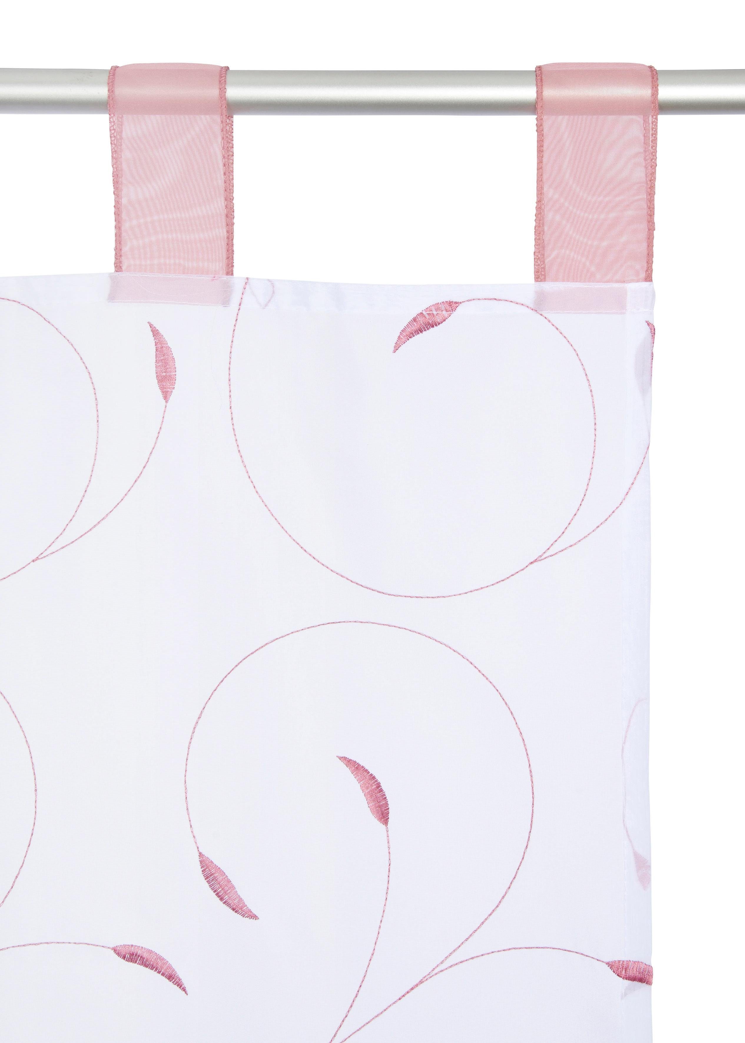 Clara, Stickerei Polyester, mit my Schlaufen, transparent, weiß/rosa home, Schlaufen, Bändchenrollo