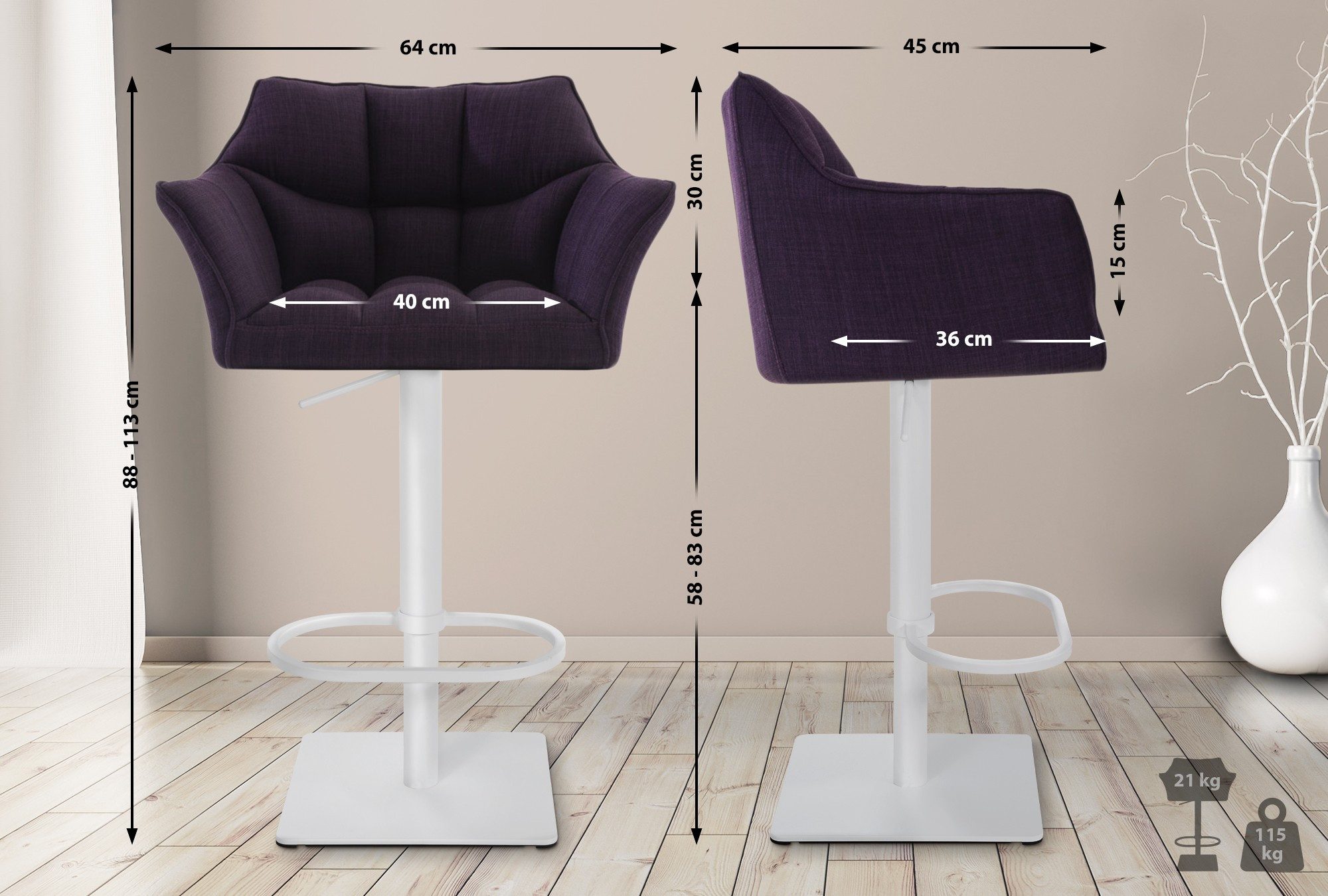 CLP Barhocker Damaso Stoff (1er, 1 St., 1er), mit Stoffbezug, höhenverstellbar, bis 240 kg
