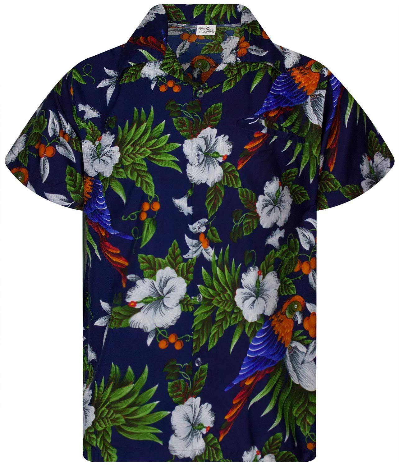 King Kameha Hawaiihemd Cherry Parrot Kids Funky Hawaii-Hemd Kinder Kurzarm Front-Tasche