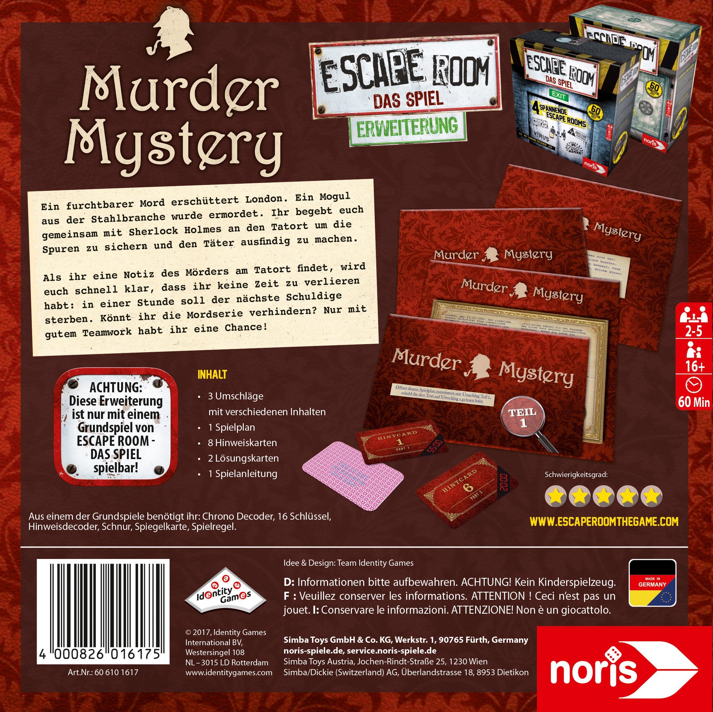 Germany Mystery, Spiel, Murder Escape Erweiterungsspiel, Room: Made in Noris