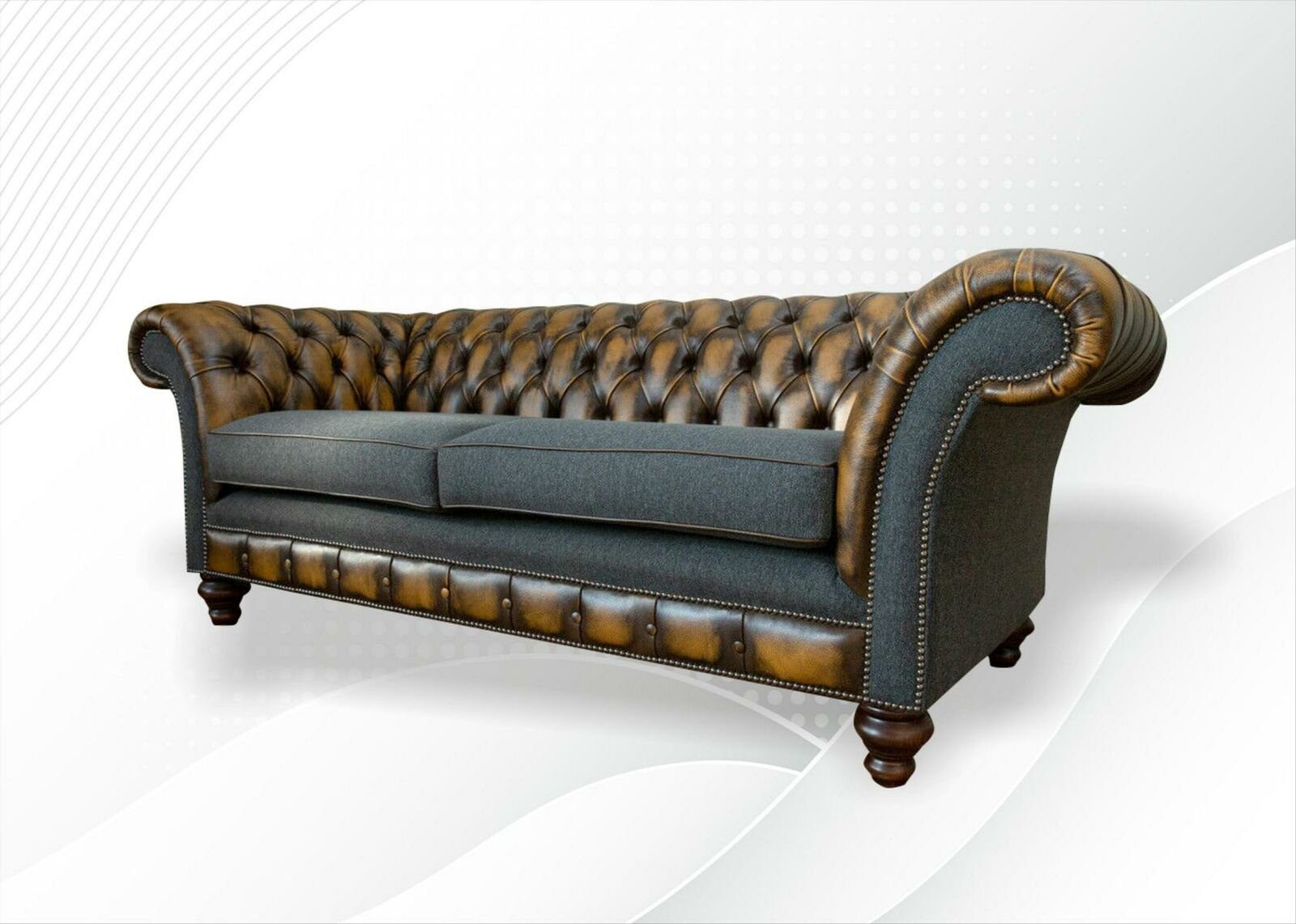Stoff Luxus Leder Braune 3 JVmoebel Chesterfield-Sofa, Sofa Möbel Chesterfield Neu Wohnzimmer Modern Sitzer