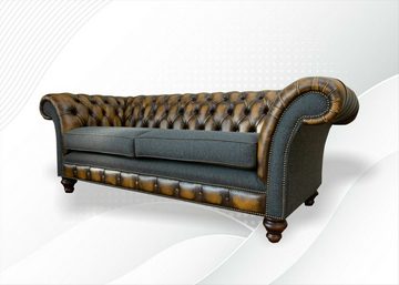 JVmoebel Chesterfield-Sofa, Chesterfield 3 Sitzer Braune Leder Stoff Wohnzimmer Modern Luxus Möbel