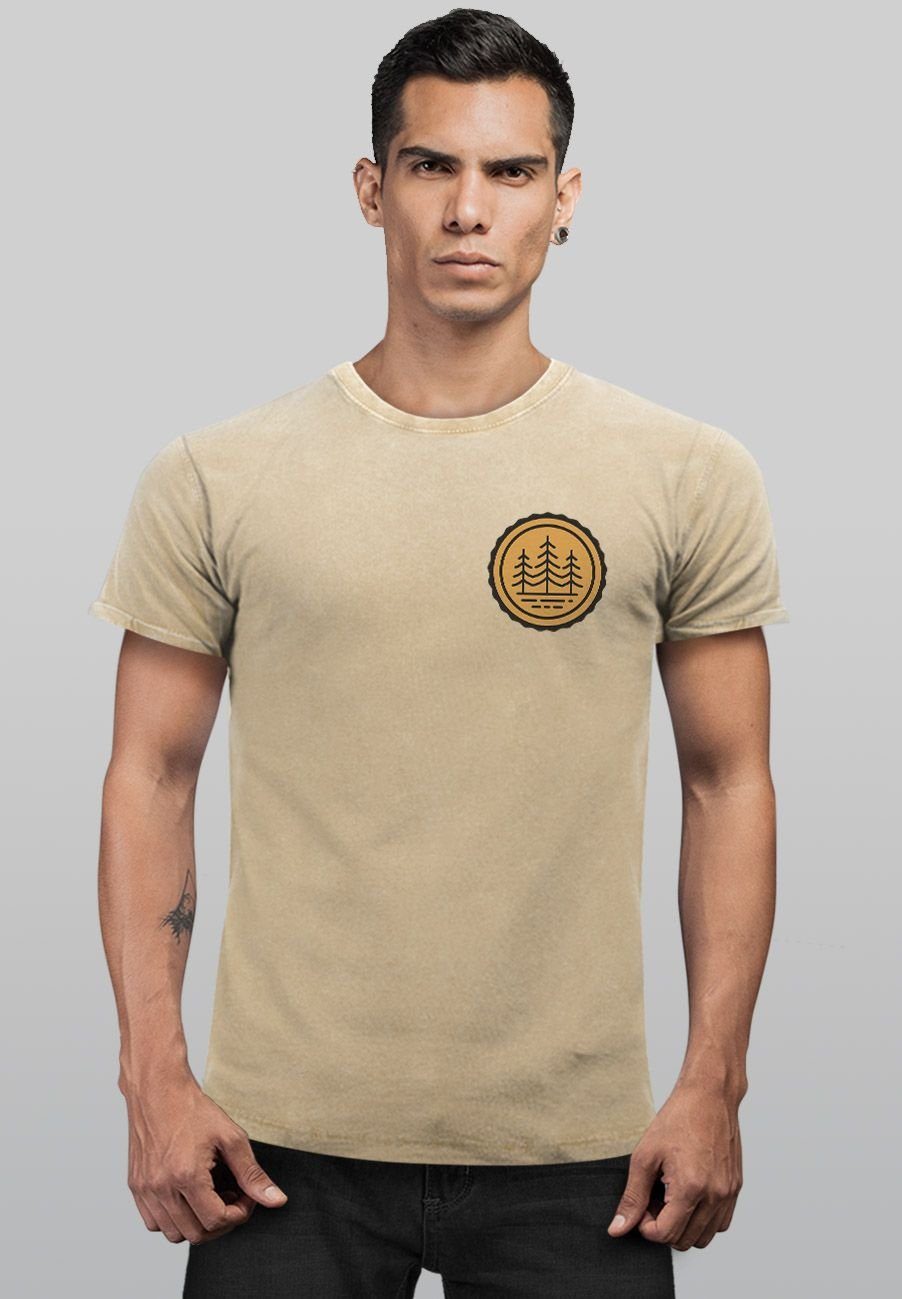 Neverless Print-Shirt mit Logo Wald Bäume Vintage Print Outdoor Fash Badge Herren Naturliebhaber Shirt