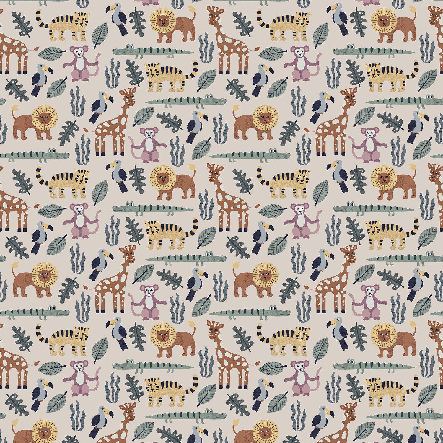 Rasch Fototapete Zoo in Grün, Roomblush - RB339 - 2,85m x 2,00m, glatt, kindlich, naturalistisch, gemustert, mehrfarbig, Comic, (1 St)