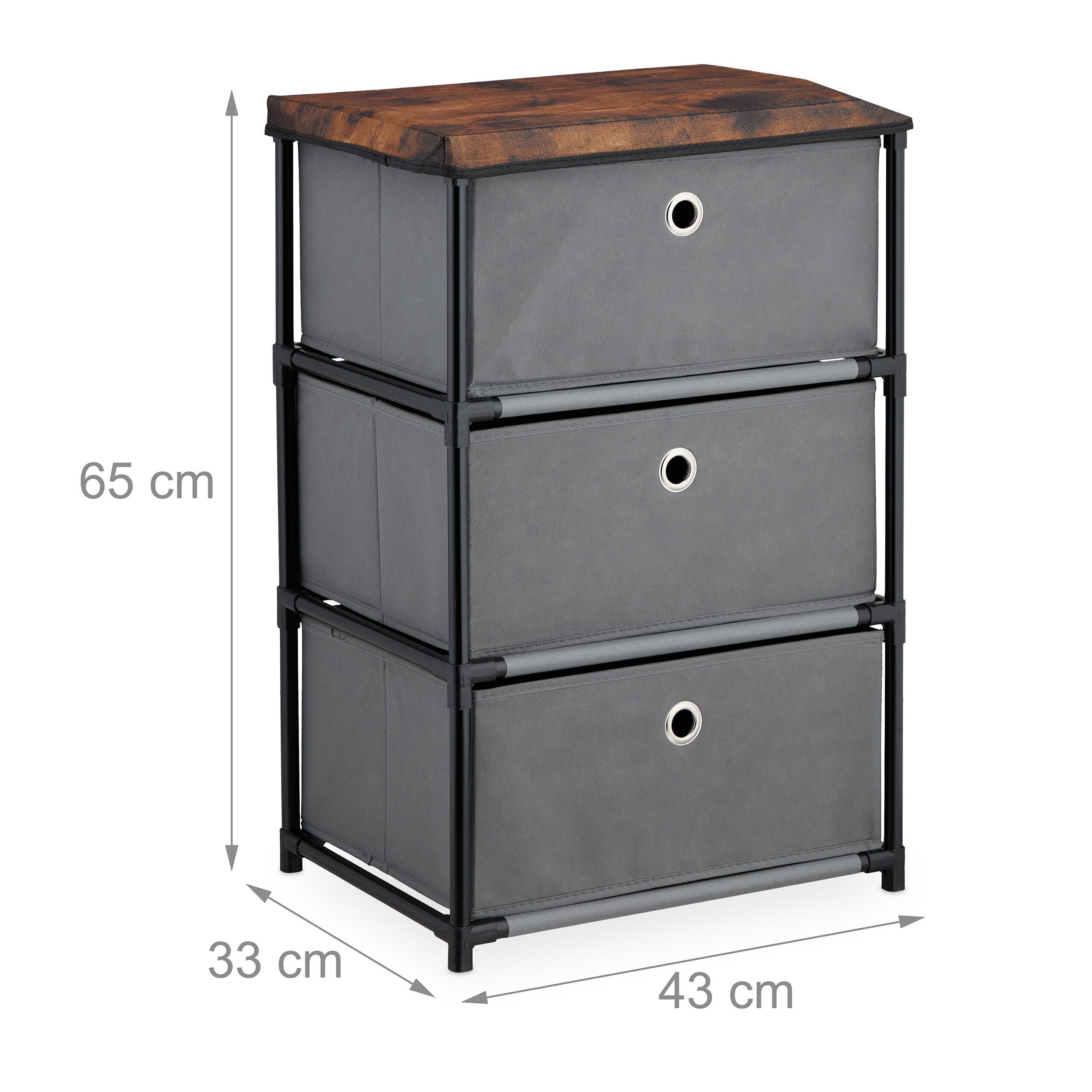 relaxdays Kommode Holzoptik mit Stoffschublade, grau