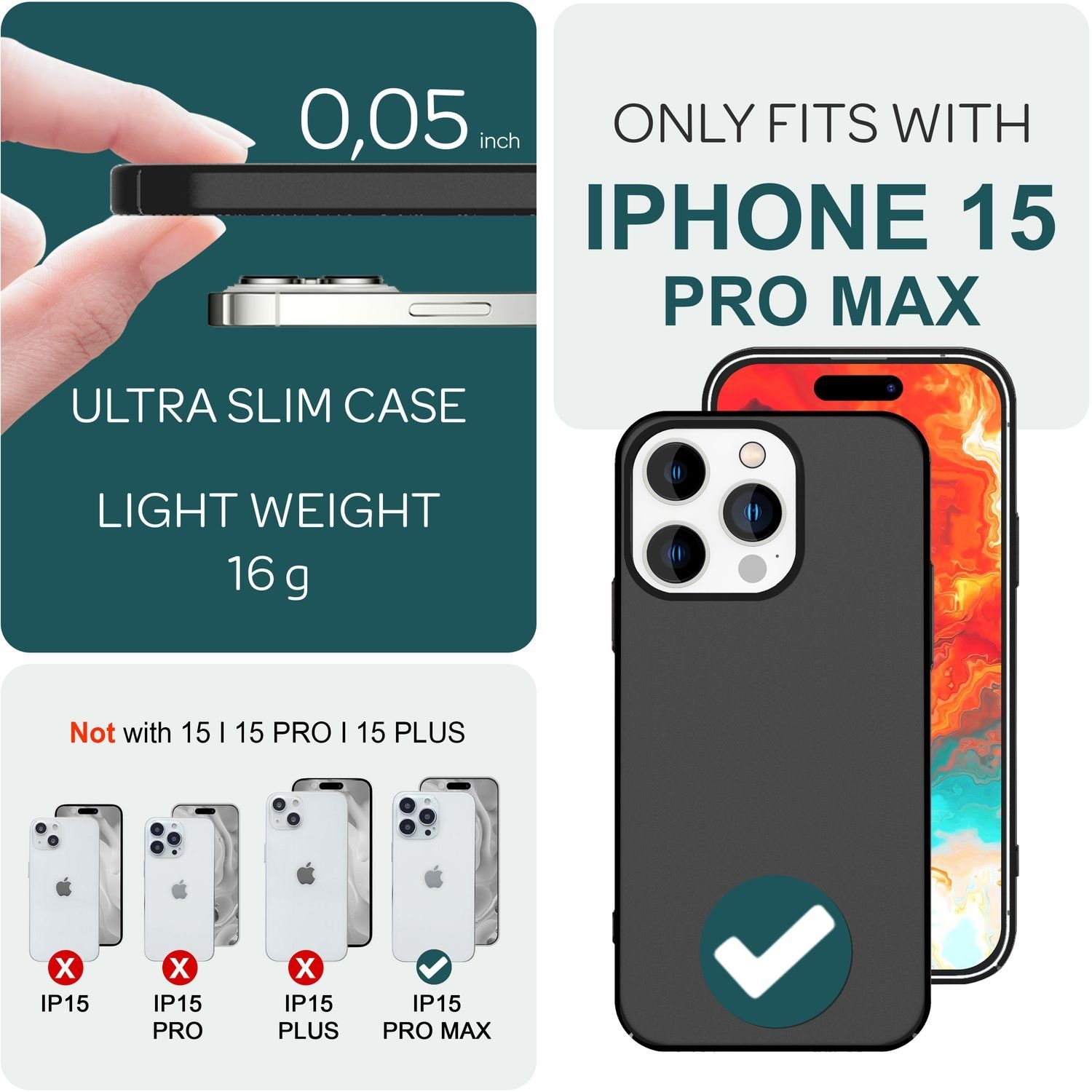 Nalia Smartphone-Hülle Apple iPhone 15 Pro Max 17 cm (6,7 Zoll), Ultra Dünne Hülle / Matt Hardcase / 0,5mm Slim-Fit / Anti-Fingerprint