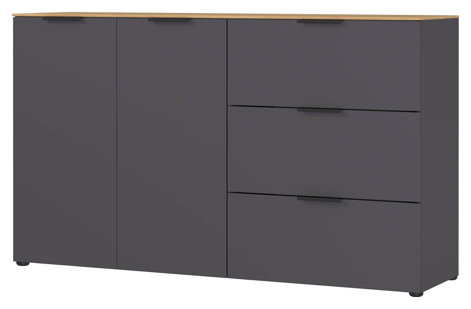 GERMANIA Sideboard CALIFORNIA, Graphit Dekor, Navarra Eiche Dekor, 2 Türen, 3 Schubladen, B 151 x H 98 x T 40 cm