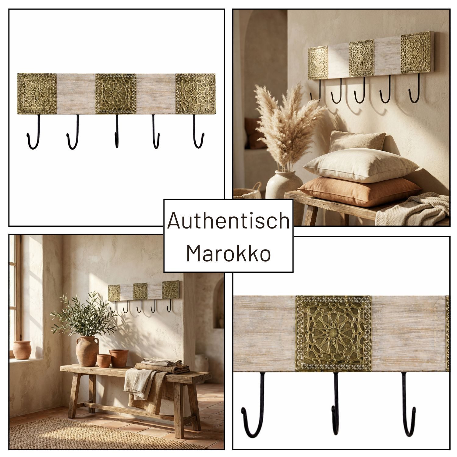Marrakesch Orient & Mediterran Interior Kleiderhaken Orientalische Hakenleiste Amolika groß handgefertigt aus Holz 50 cm, (1-St), Handarbeit