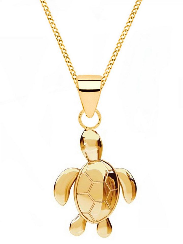 Goldene Hufeisen Kette mit Anhänger Goldene Schildkröte Kette – Ruhe, Glück & Langlebigkeit - Echtsilber, 925 Sterling Silber (hypoallergen)