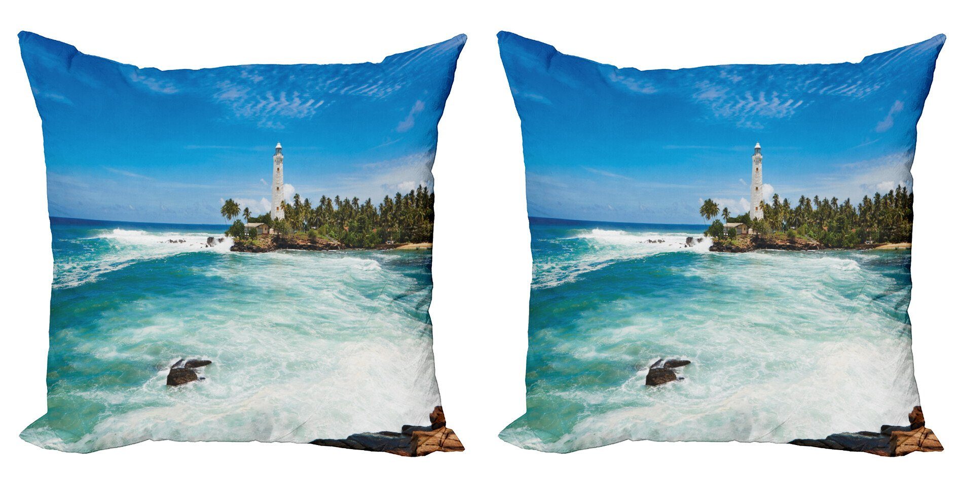 Leuchtturm Doppelseitiger Accent Beach Palms Seaside Abakuhaus (2 Stück), Digitaldruck, Kissenbezüge Modern