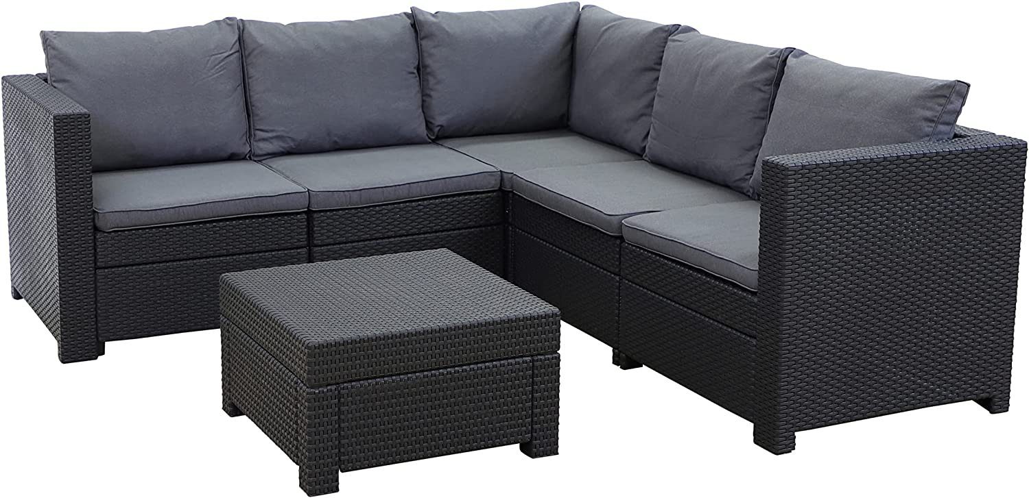 Garten-Essgruppe Panama Provence Eck-Sofa, Keter Tisch mit Kissen anthrazit Premium und