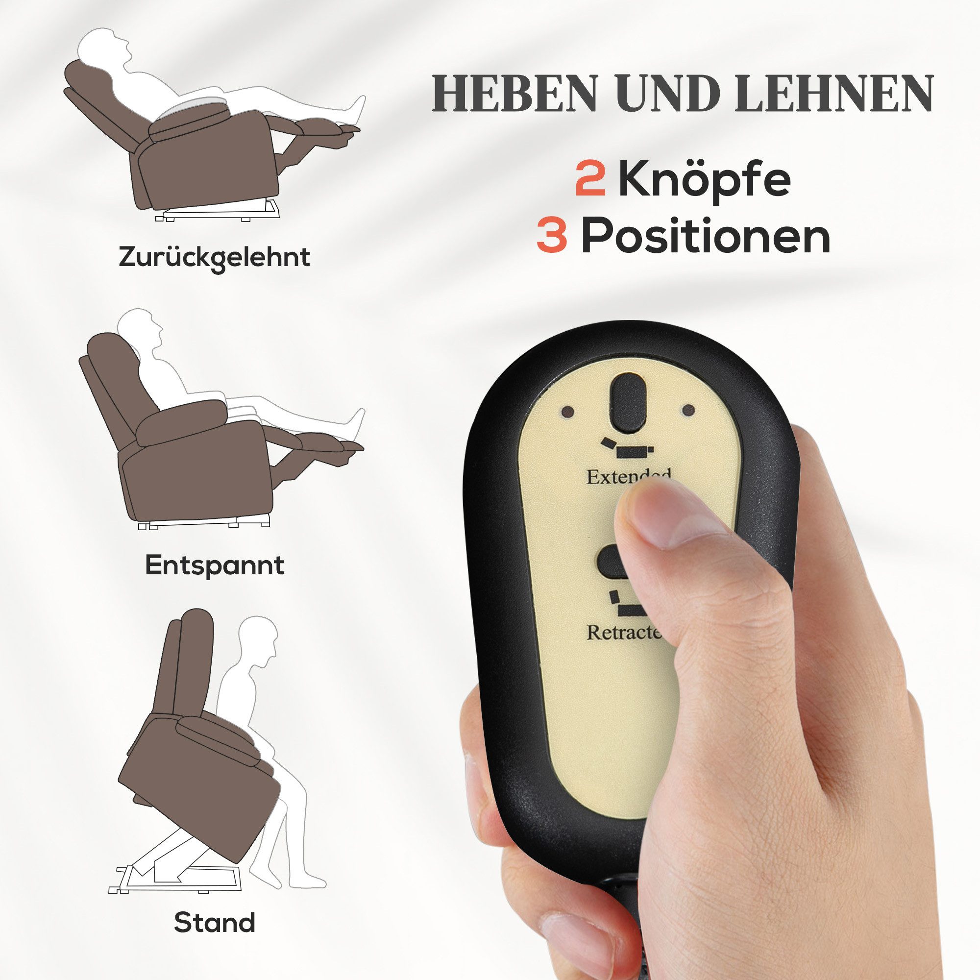 HOMCOM Relaxsessel Aufstehhilfe Elektrisch Fußteil Samtoptik (TV Sessel, 1-St., Relaxsessel), für Wohnzimmer, Schlafzimmer, Braun – Bild 4 von 5