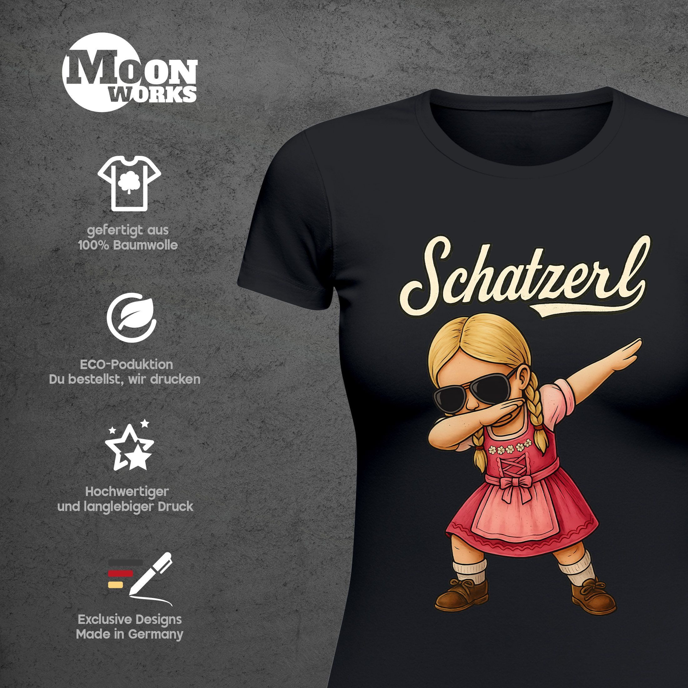 MoonWorks Print-Shirt Damen T-Shirt für das Oktoberfest Schatzerl Dirndl-Madl Fun-Shirt mit Print