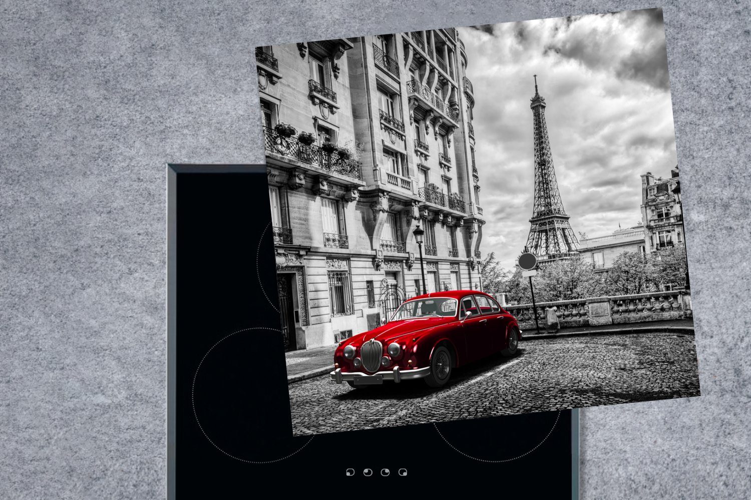 78x78 (1 Schwarz, cm, Eiffelturm Herdblende-/Abdeckplatte Arbeitsplatte für Ceranfeldabdeckung, Vinyl, küche MuchoWow - Paris - tlg),