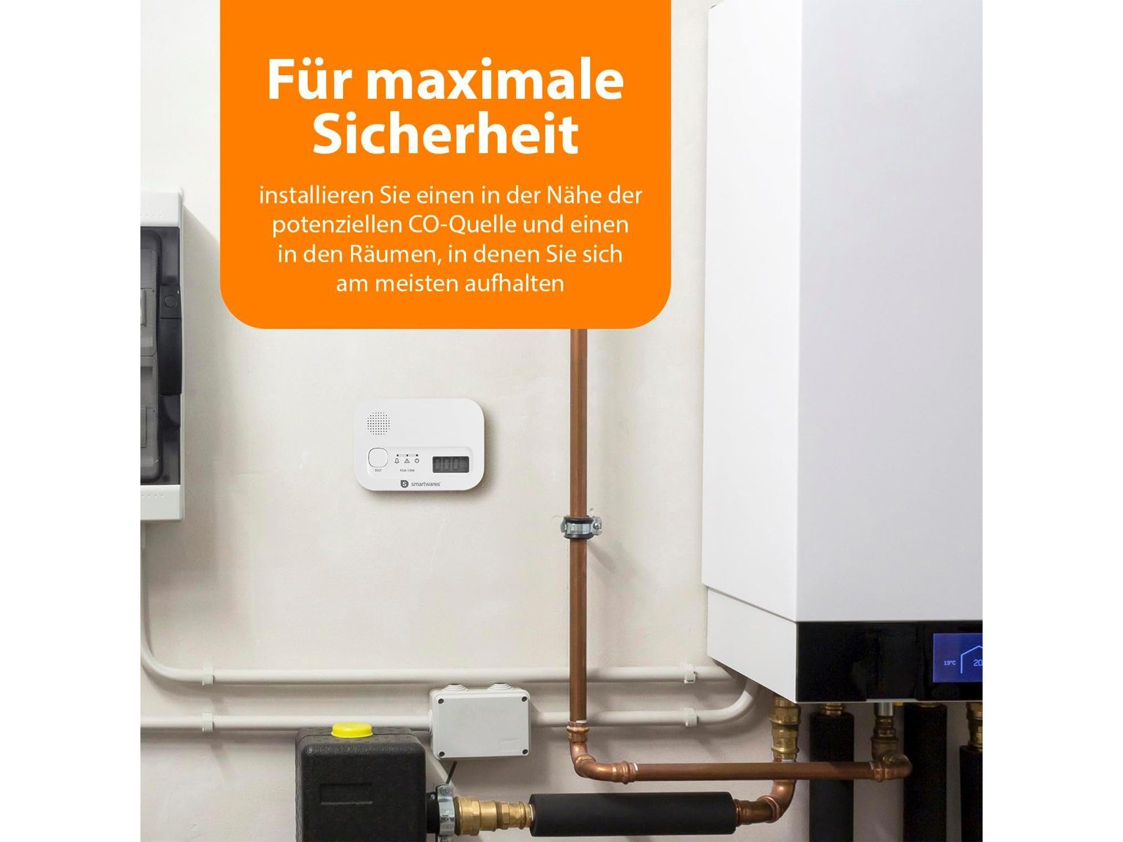 smartwares Rauchmelder (und Kohlenmonoxid-Melder Set, mit Batterie, Magnet-und Klebe-Halter)