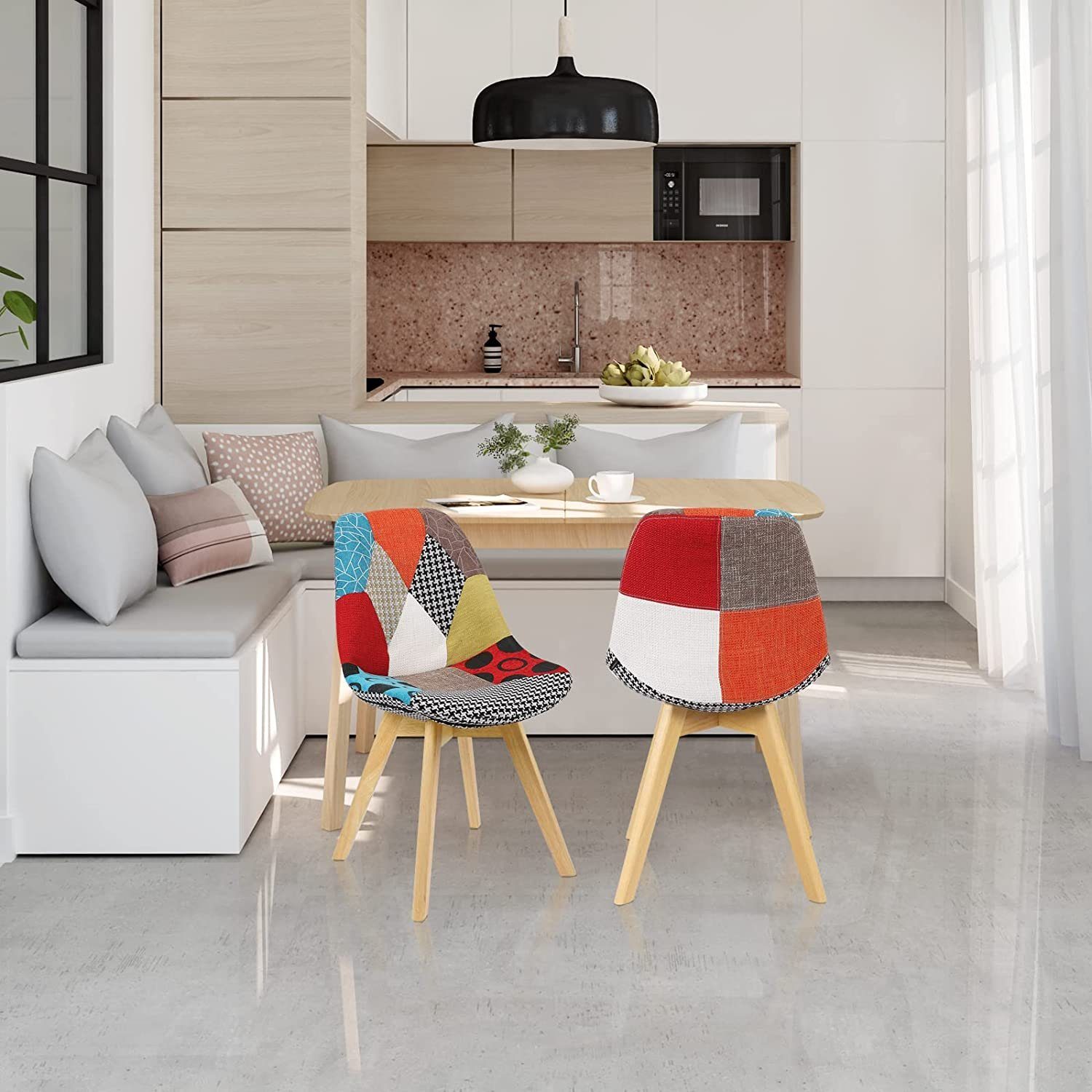 Woltu 4-Fußstuhl (2 St), Patchwork Stühle, Leinen Stoff Holzbeine günstig online kaufen