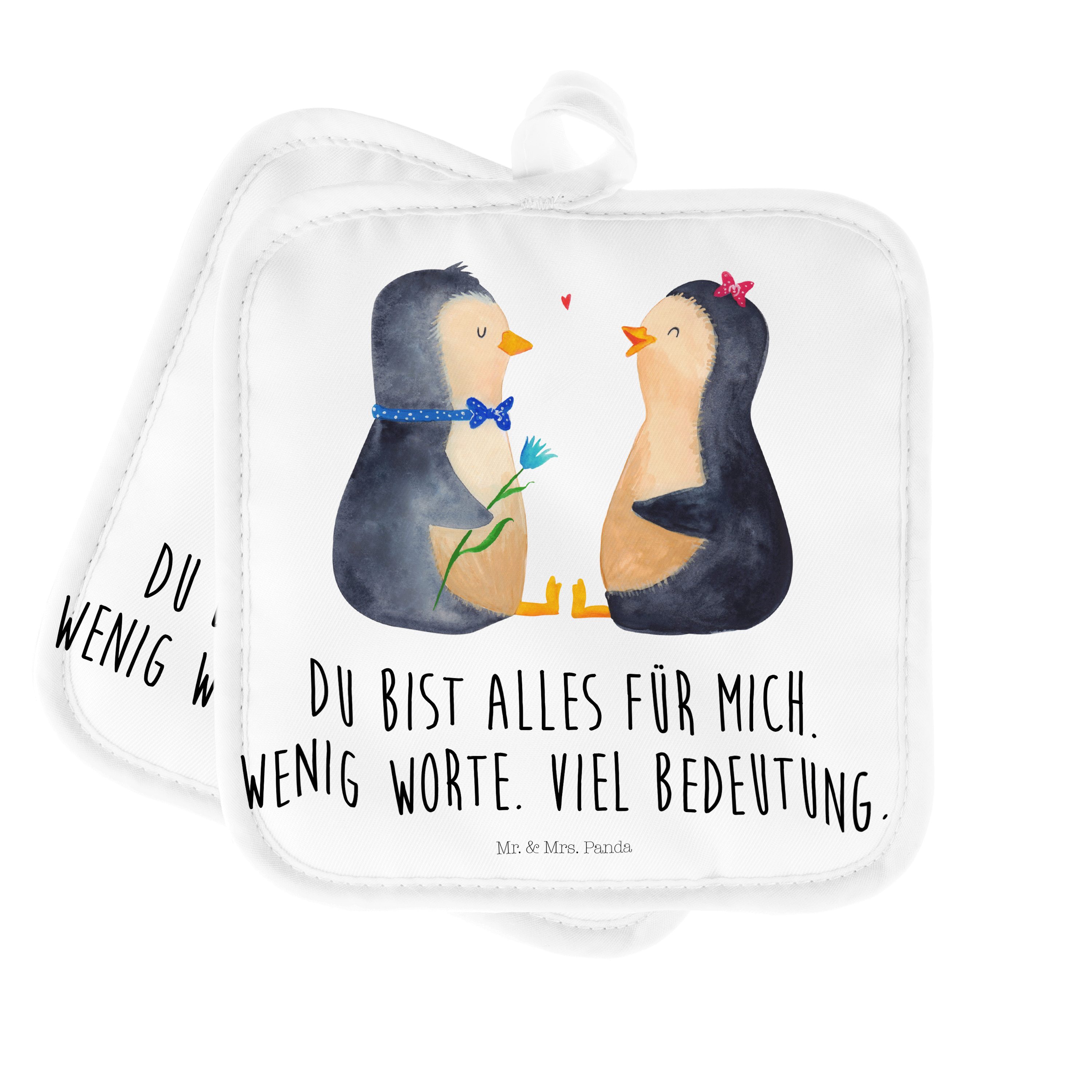 Mr. & Mrs. Panda Topflappen Pinguin Pärchen - Weiß - Geschenk, glücklich, Topfuntersetzer, Ofenha, (1-tlg)
