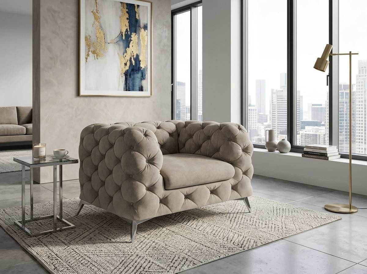 JVmoebel Chesterfield-Sessel Beiger Polstersessel Chesterfield Gesteppter Sessel Wohnzimmermöbel (1-St), Made in Europa