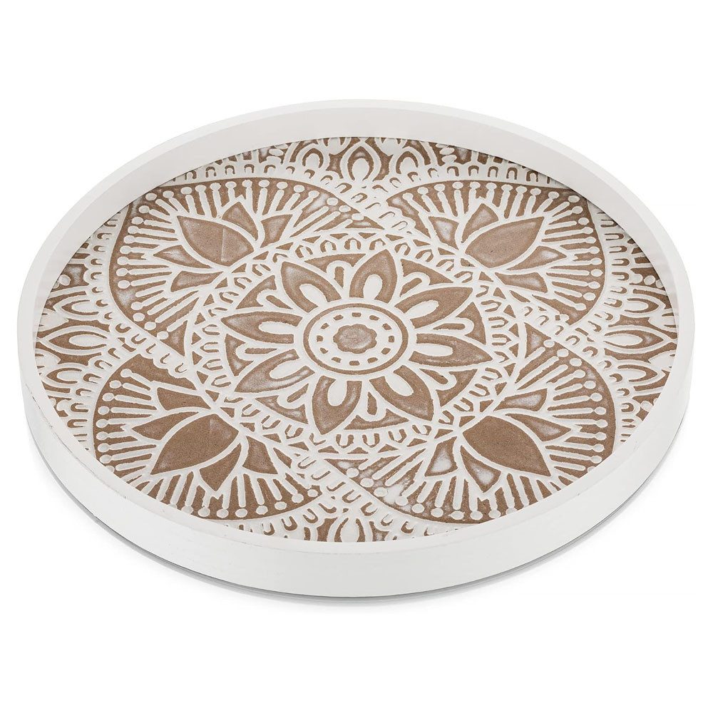 AFKSMILE Tablett Holztablett Rund Deko für Vintage Tischdeko, Boho Tablett Holz, Rustikal serviertablett klein for kerzen, 30cm dekotablett/holzschale