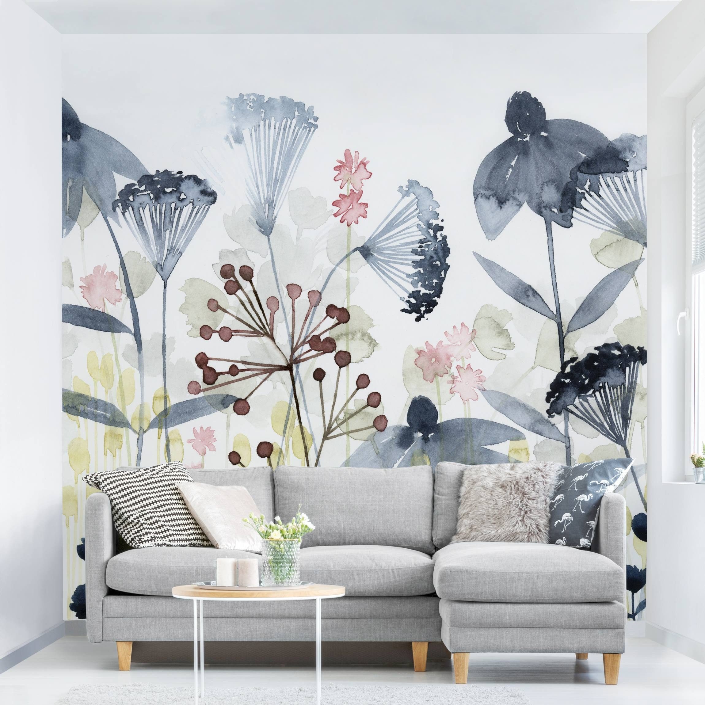 Bilderdepot24 Fototapete Blumen Wildblumen Aquarell Blumentapete Floral Natur Modern Kunst, Glatt, Matt, (Vliestapete inkl. Kleister oder selbstklebend), Wohnzimmer Schlafzimmer Küche Flur Motivtapete Vliestapete Wandtapete