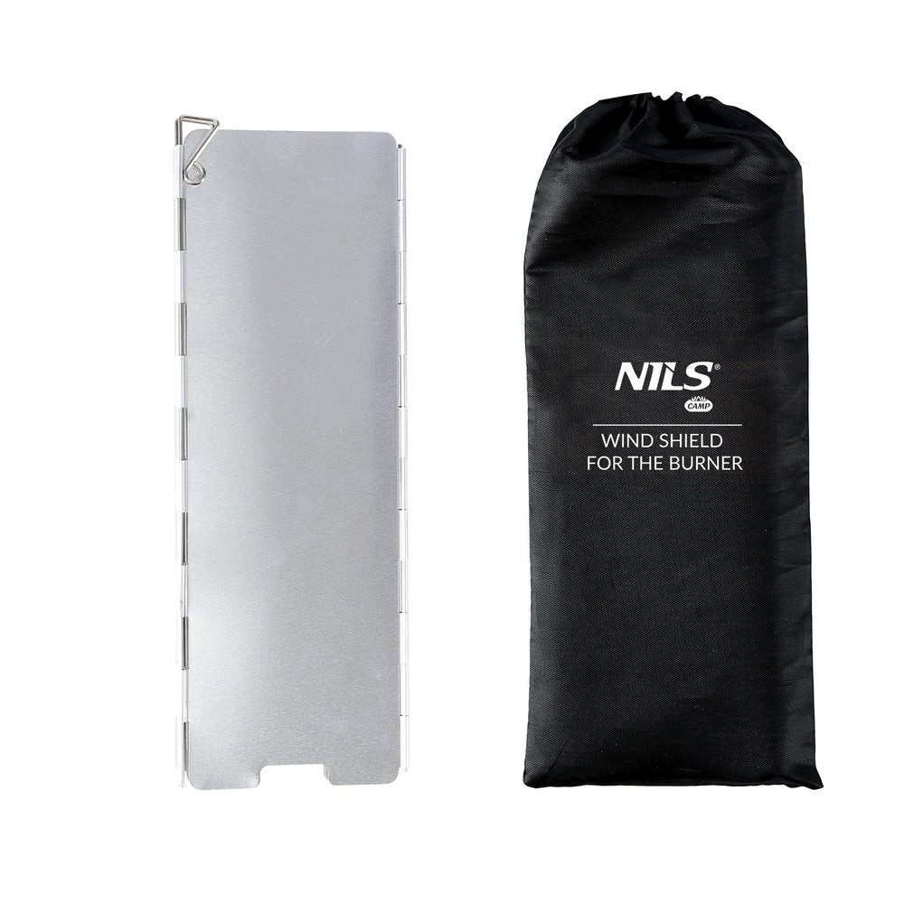 NILS CAMP Windschutz Kocherwindschutz Windschirm Windblende, (Spar-Set, 1 tlg., 65 x 24 cm faltbar), 8 faltbare Paneele, Aluminium, Erdspieße, mit Tasche