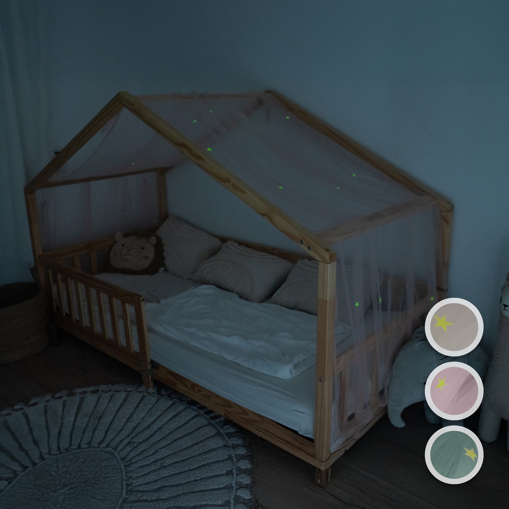 lilimaus Betthimmel Himmel für Hausbett mit leuchtenden Sternen - 1 Stoffbahn (1-tlg), leuchtende Sterne funkeln nachts sanft über dem Hausbett