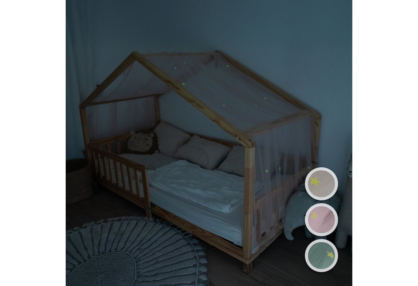 lilimaus Betthimmel Himmel für Hausbett mit leuchtenden Sternen - 1 Stoffbahn (1-tlg), leuchtende Sterne funkeln nachts sanft über dem Hausbett