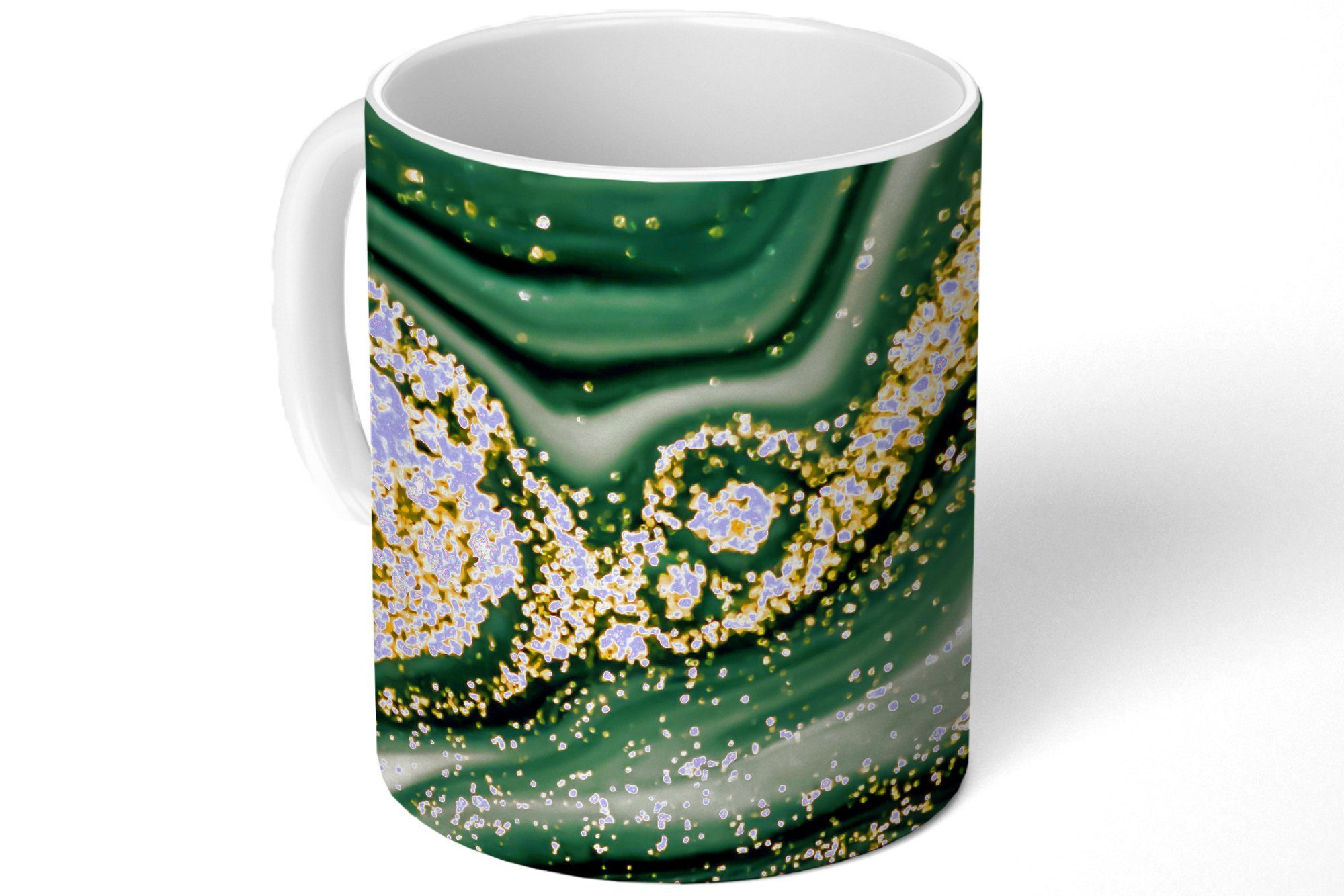 - Keramik, Teetasse, MuchoWow Kaffeetassen, Marmor - Teetasse, - Geschenk - Gold Glitter Becher, Marmoroptik - Luxus, Grün Tasse