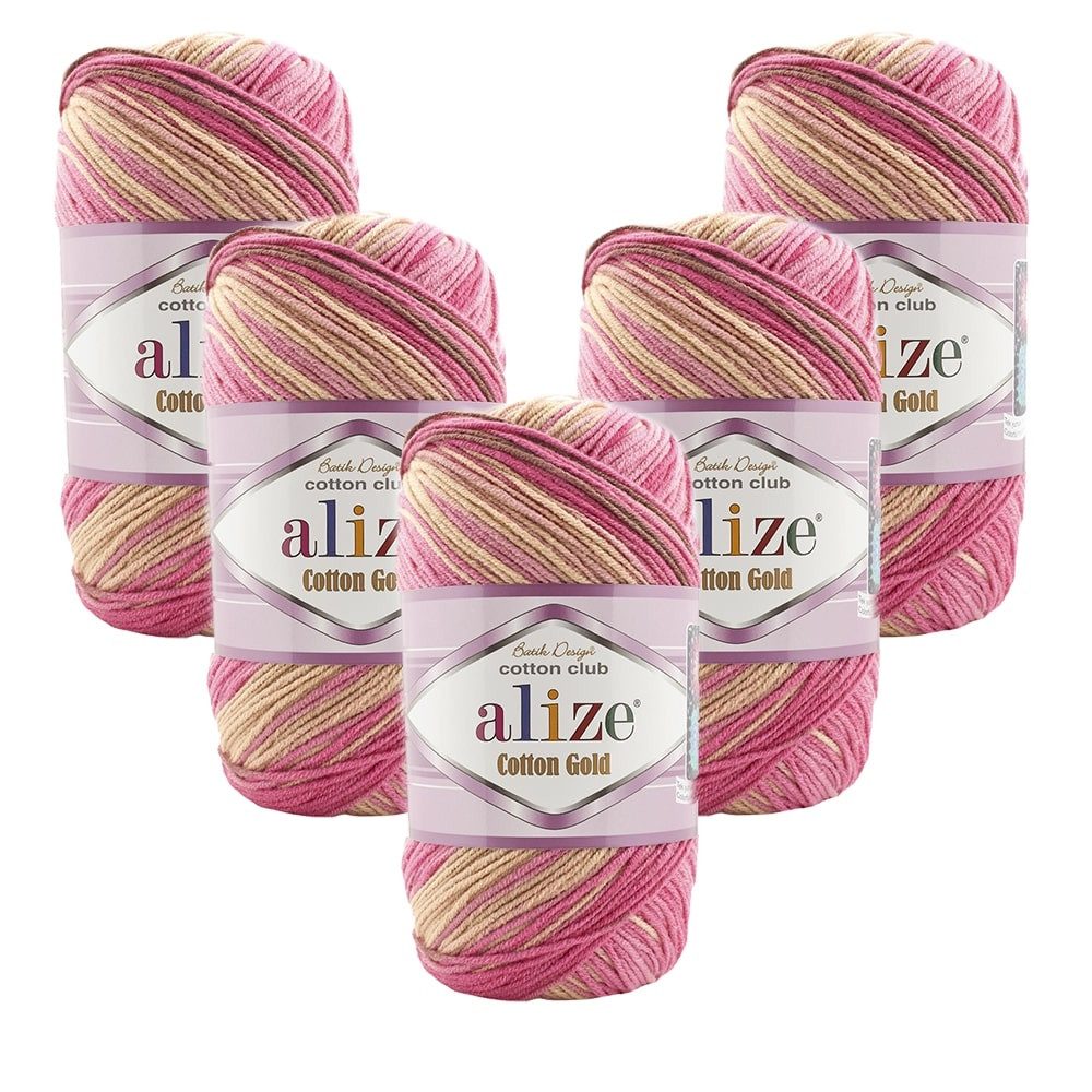 Alize 5 x ALIZE Cotton Gold Batik Häkelwolle, 330 m, Farbverlauf,Stickgarn, 100% Baumwolle