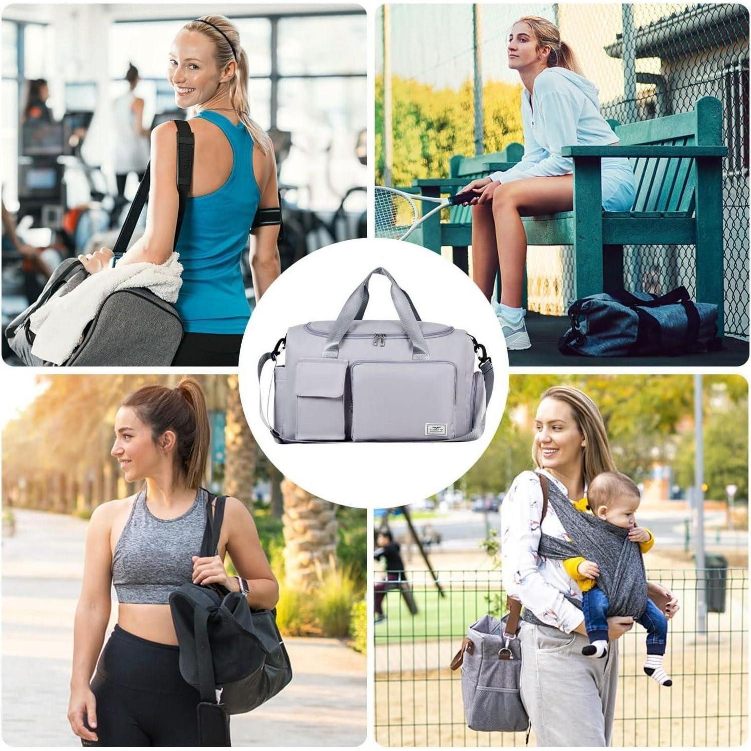 LuxusKollektion Sporttasche Damen Sporttasche 35L faltbar mit Schuhfach und Nassfach Grey