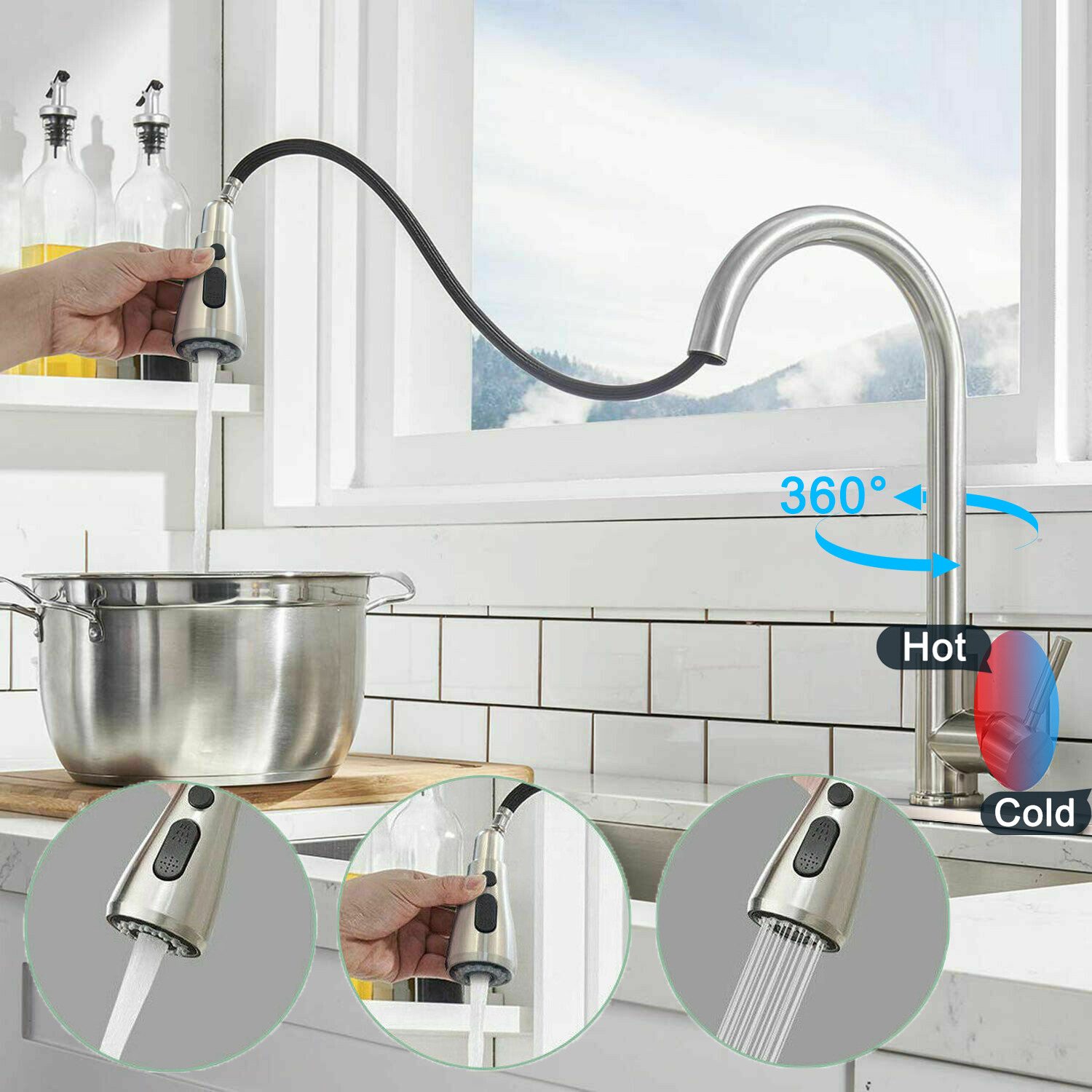 Forrlite Waschtischarmatur Wasserhahn Bad Schwarz,Waschtischarmatur Waschbecken-Küchenarmatur (schwarz,mit Handbrause,Küchenarmatur,ausziehbar,Küchenarmatur,2 Strahlarten,360 Grad drehbar,Wasserhahn aus Edelstahl 304,Armatur mit Herausziehbar Brause Mischbatterie Ausziehbar Kalt- und Warmwasserhahn Badarmatur einhebelmischer für Badzimmer Garten Küche)