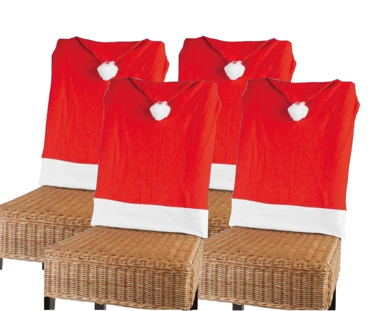 BURI Stuhlhusse Stuhlhusse Nikolausmütze 4er-Set Weihnachtsmütze Stuhlüberwurf Deko