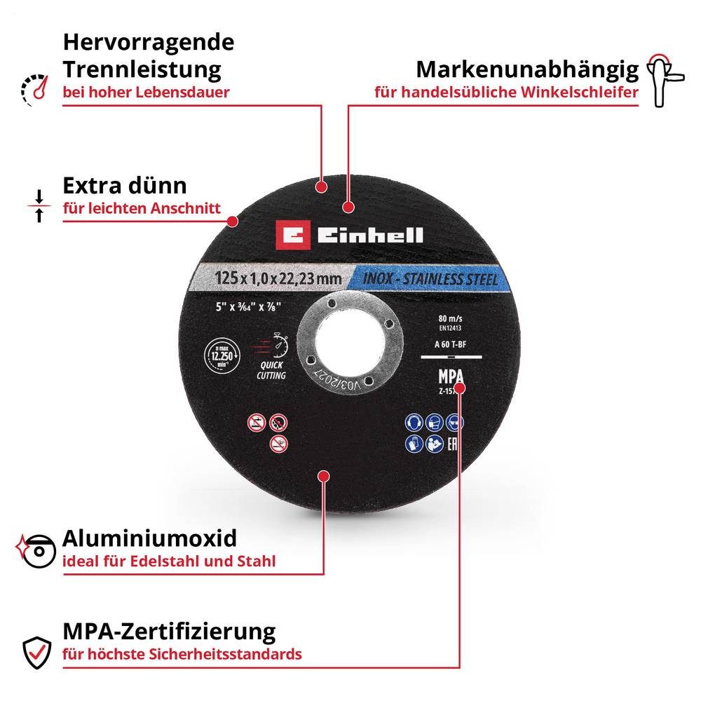 Einhell Trennscheibe 711442 Trennscheiben-Set 125 mm 10 St. Metall, Edelstahl, Stahl, Blech