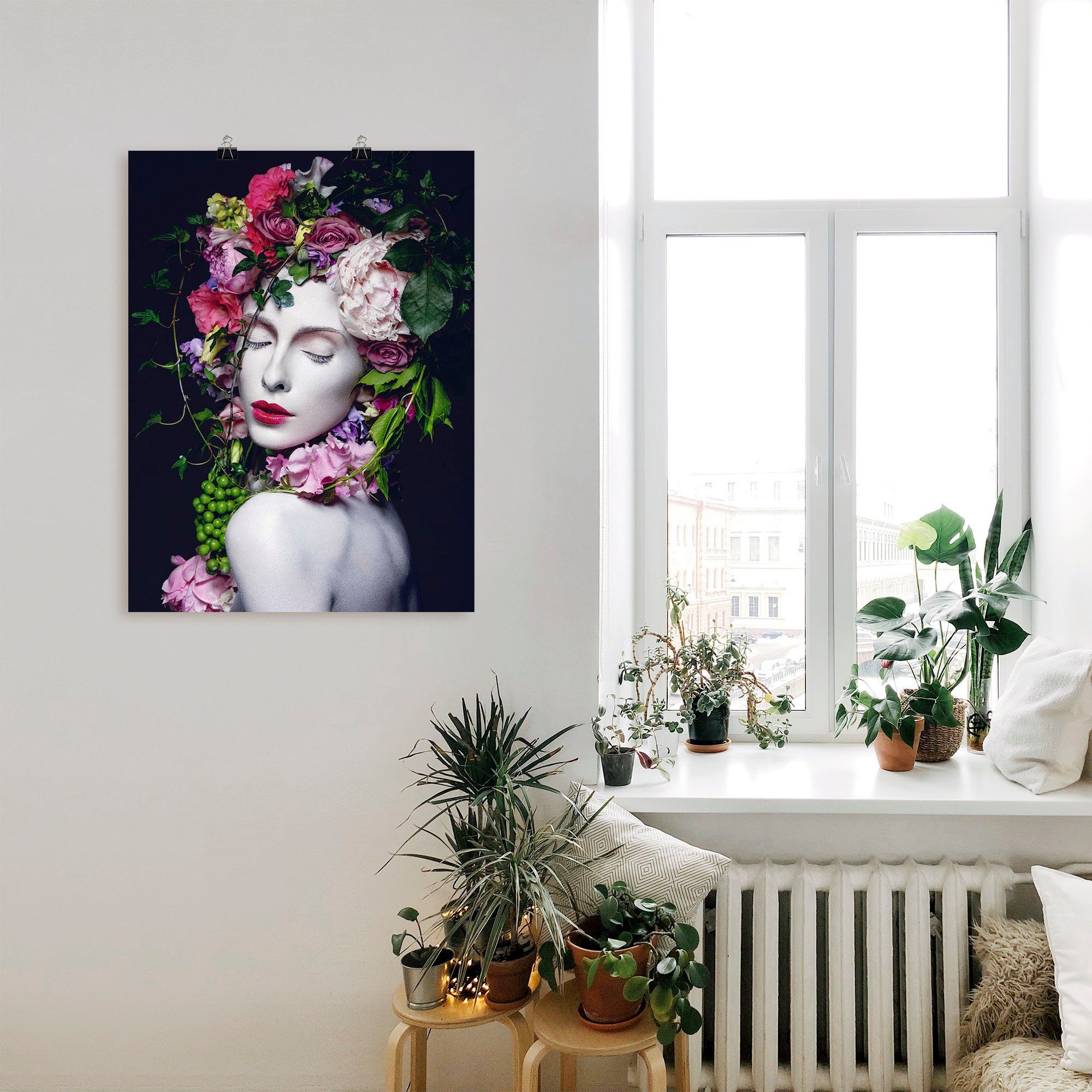 Blumenkönigin, Frauen Wandbild Schöne Wandaufkleber in Bilder Größen (1 Alubild, Artland von Leinwandbild, oder versch. St), Poster als