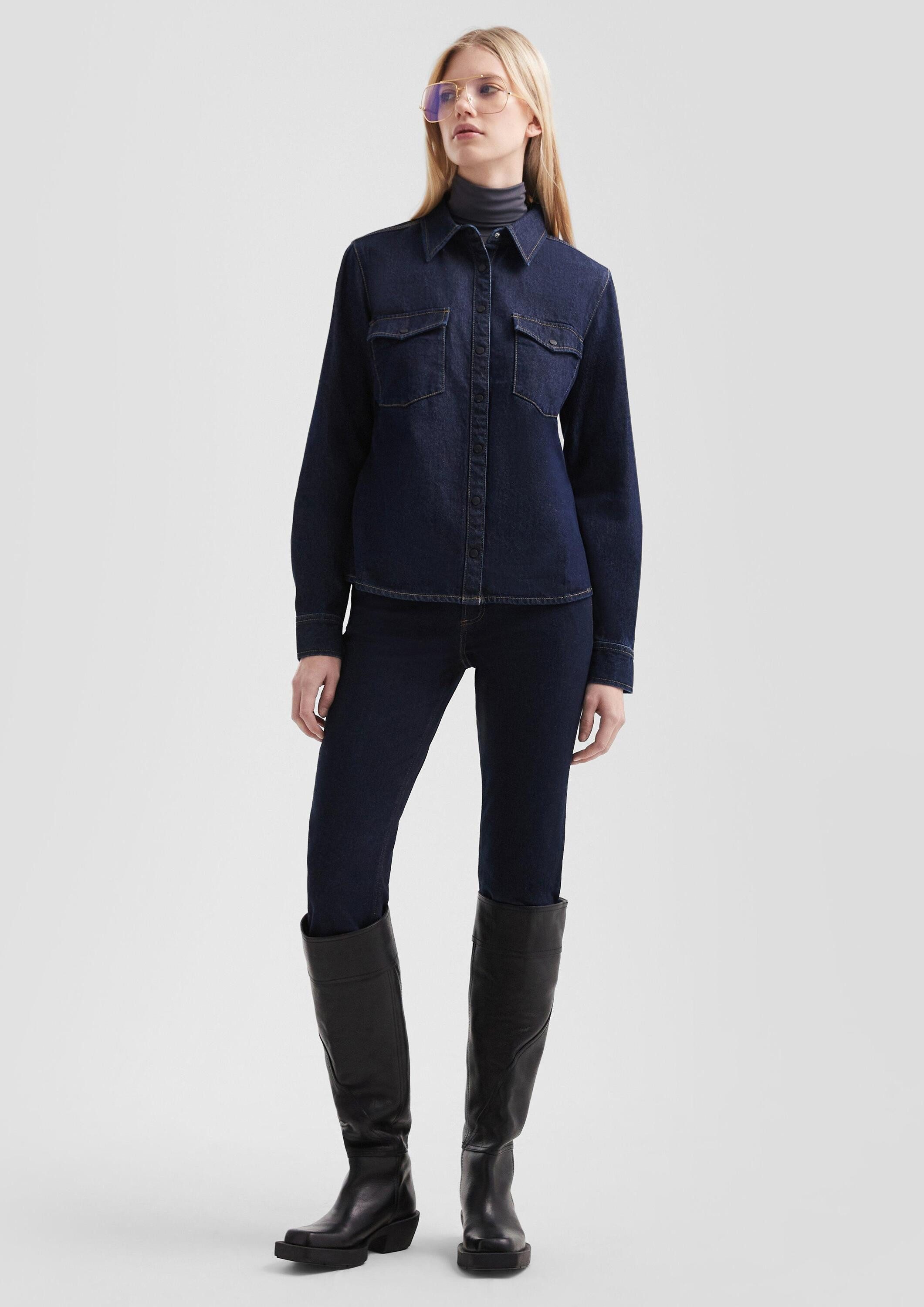 QS Langarmbluse Bluse Taillierte Denimbluse