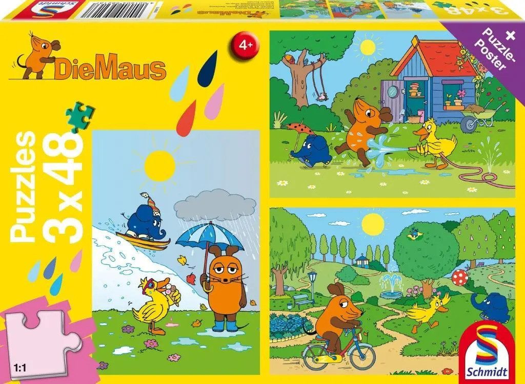Schmidt Spiele Puzzle Die Maus: Viel Spaß mit der Maus. 3 x 48 Teile Puzzle günstig online kaufen