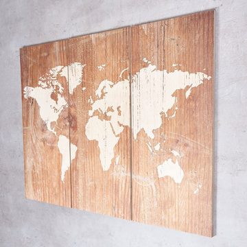Levandeo® Wandbild, Wandbild 90x60cm Weltkarte Birkenholz Holz Holzbild Wanddekoration